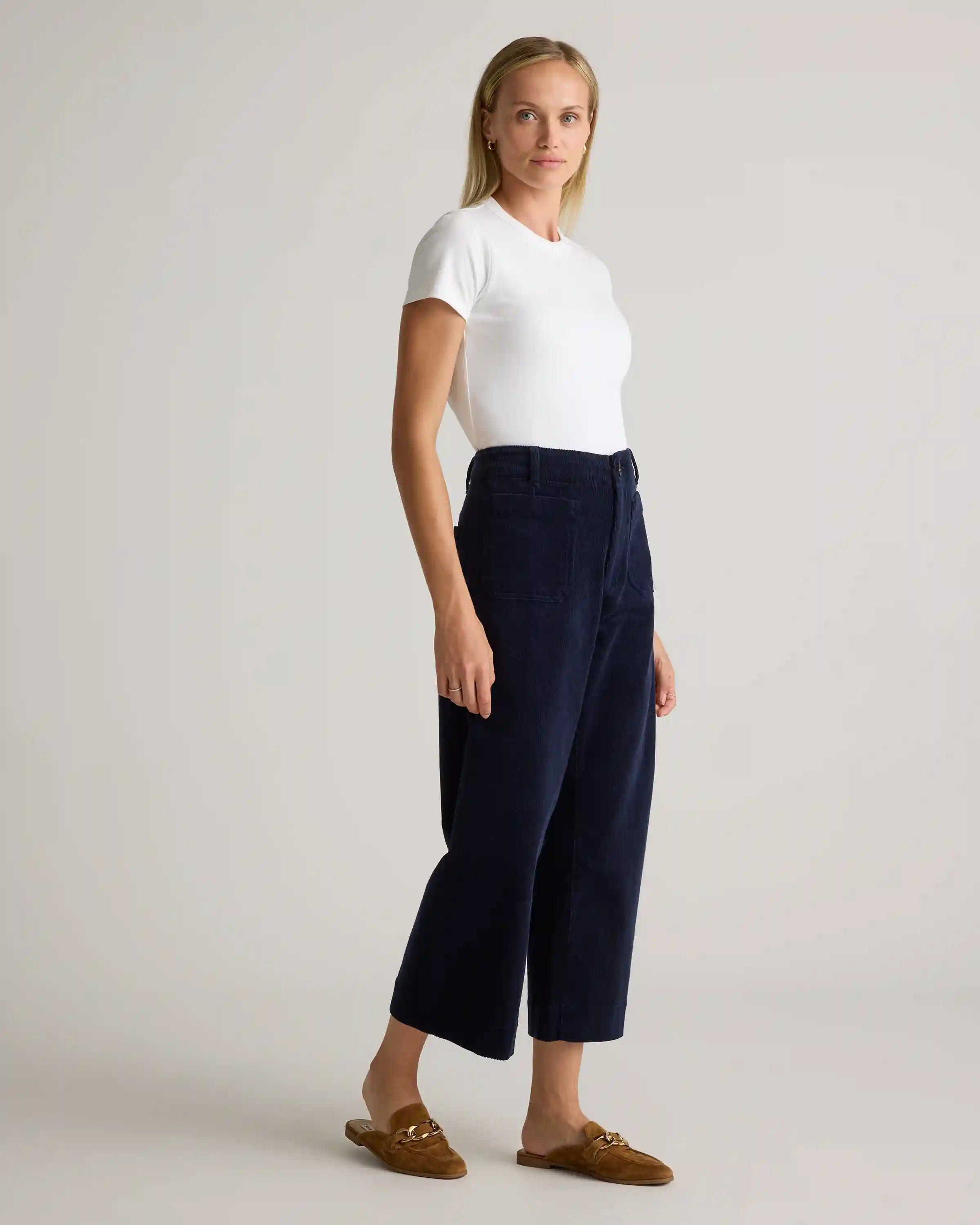Organic Stretch Corduroy Cropped Wide Leg Pants