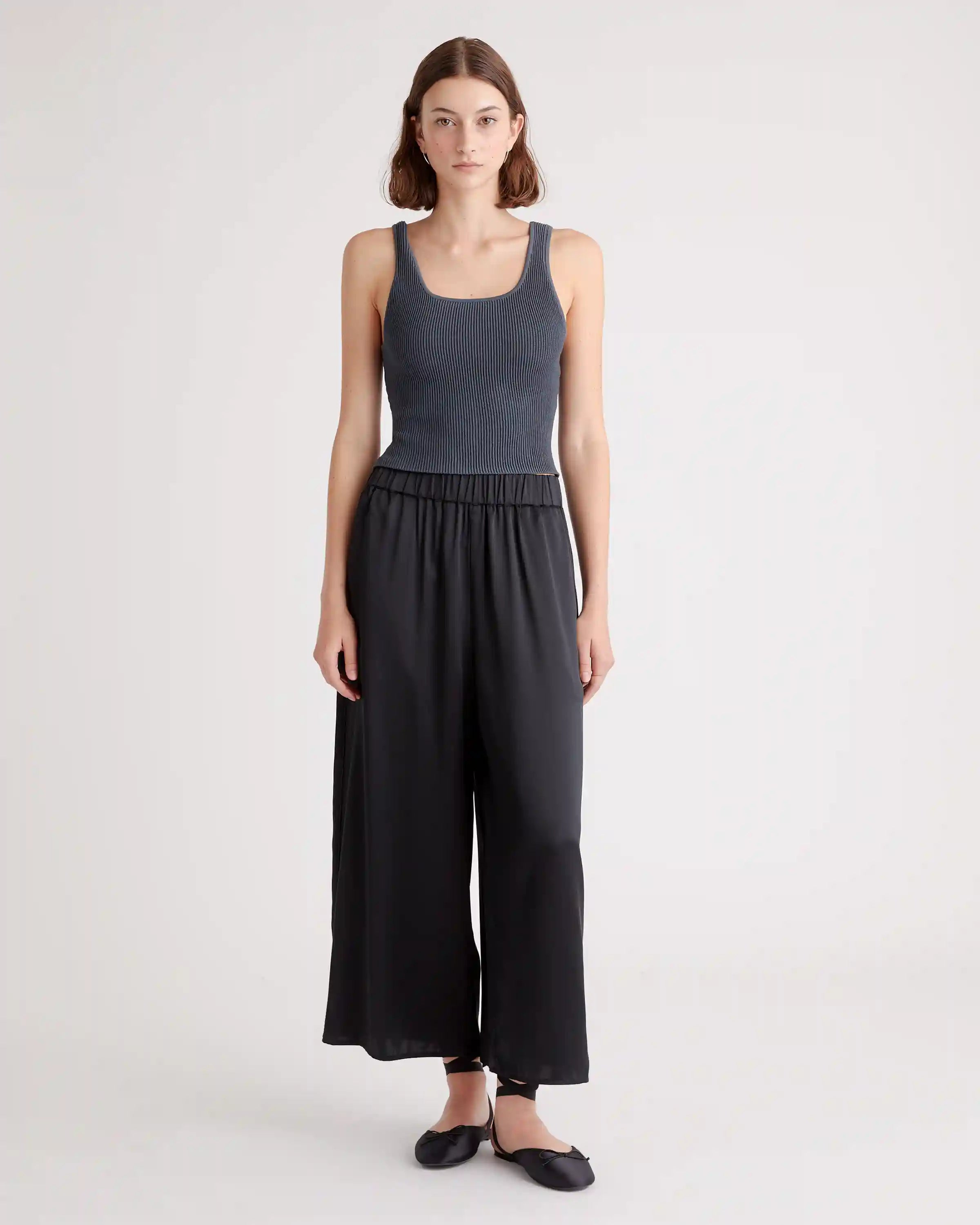 100% Washable Silk Cropped Wide Leg Pant