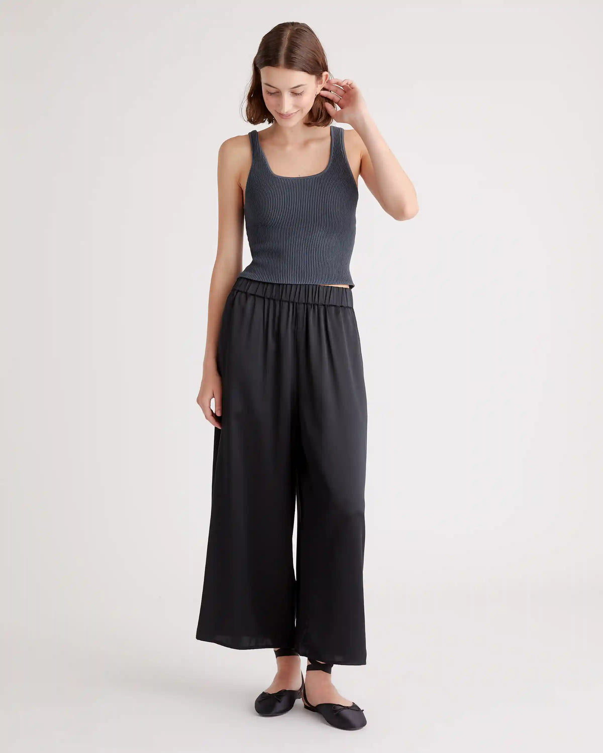 100% Washable Silk Cropped Wide Leg Pant
