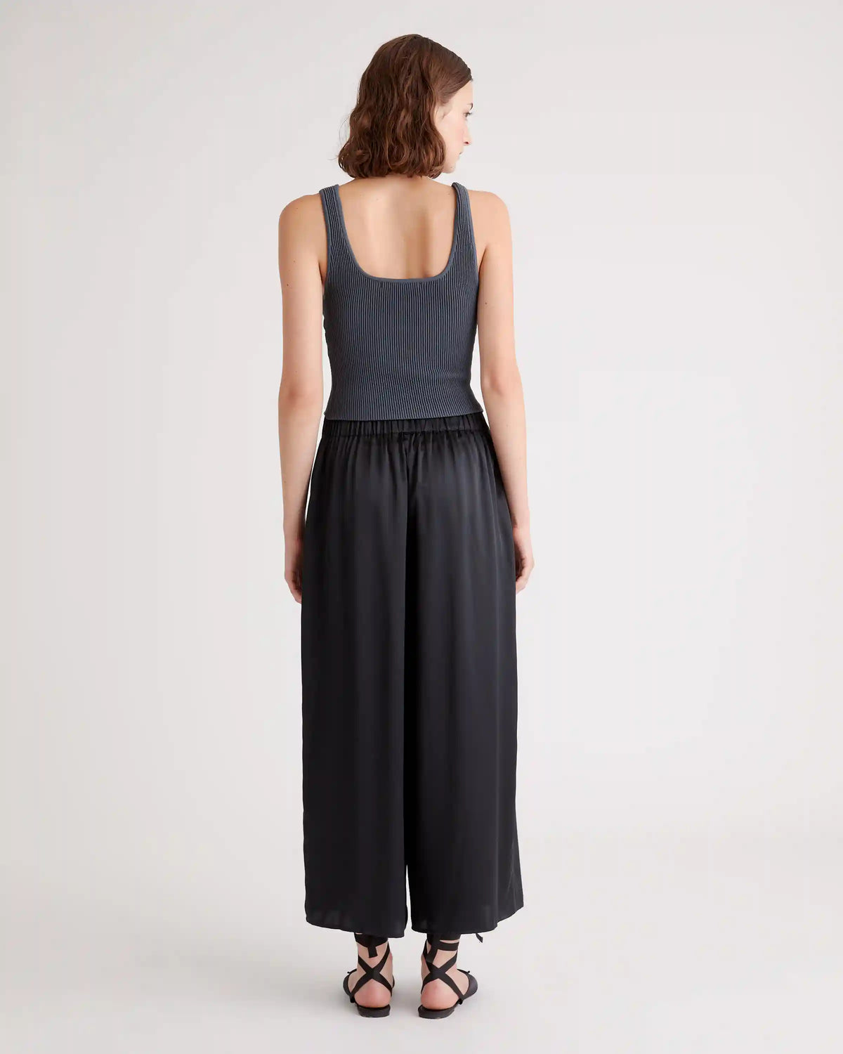 100% Washable Silk Cropped Wide Leg Pant