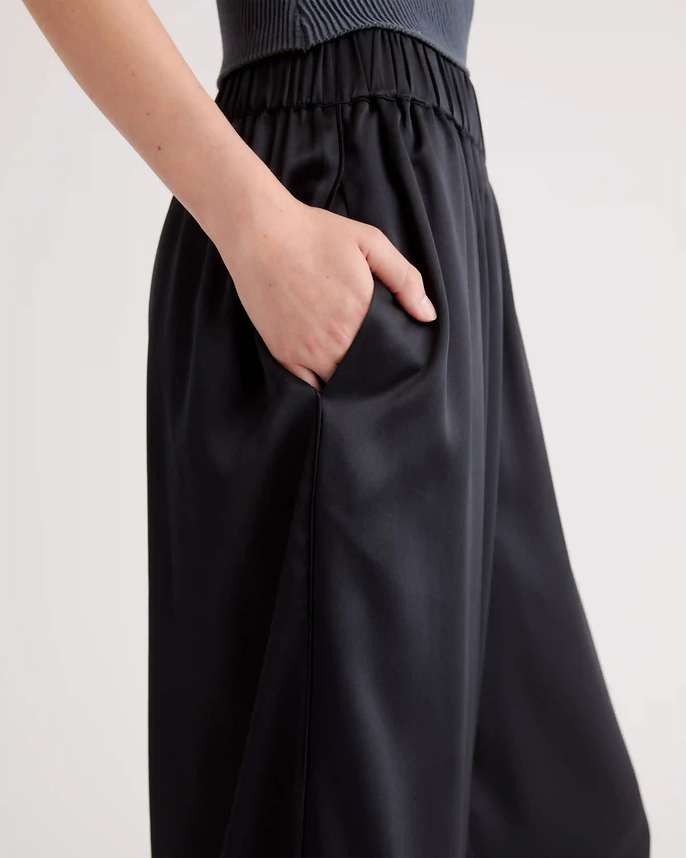100% Washable Silk Cropped Wide Leg Pant