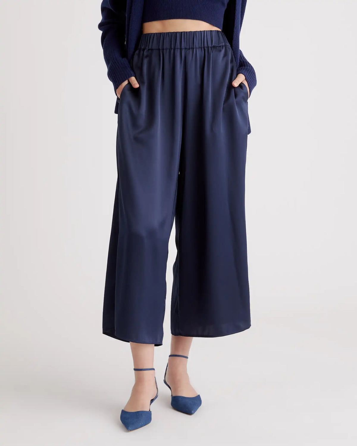 100% Washable Silk Cropped Wide Leg Pant