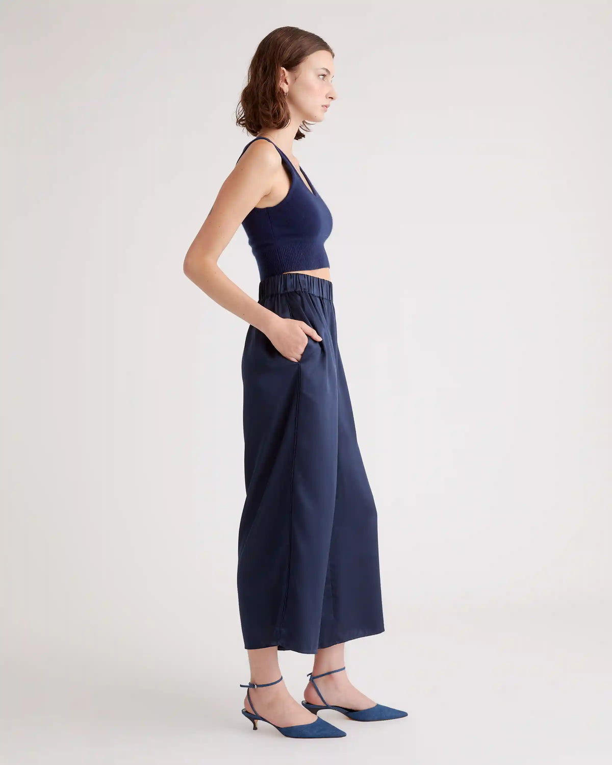 100% Washable Silk Cropped Wide Leg Pant