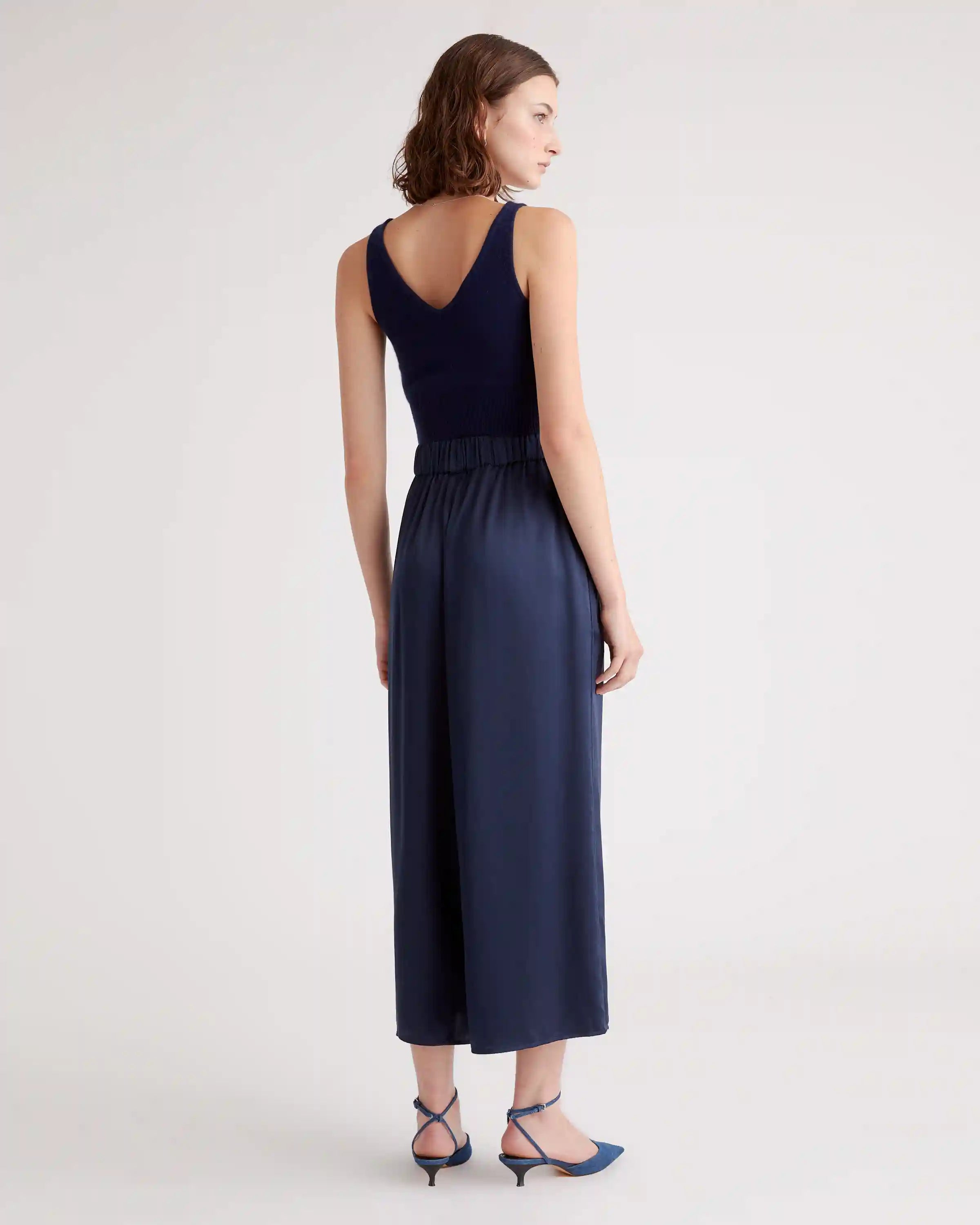 100% Washable Silk Cropped Wide Leg Pant