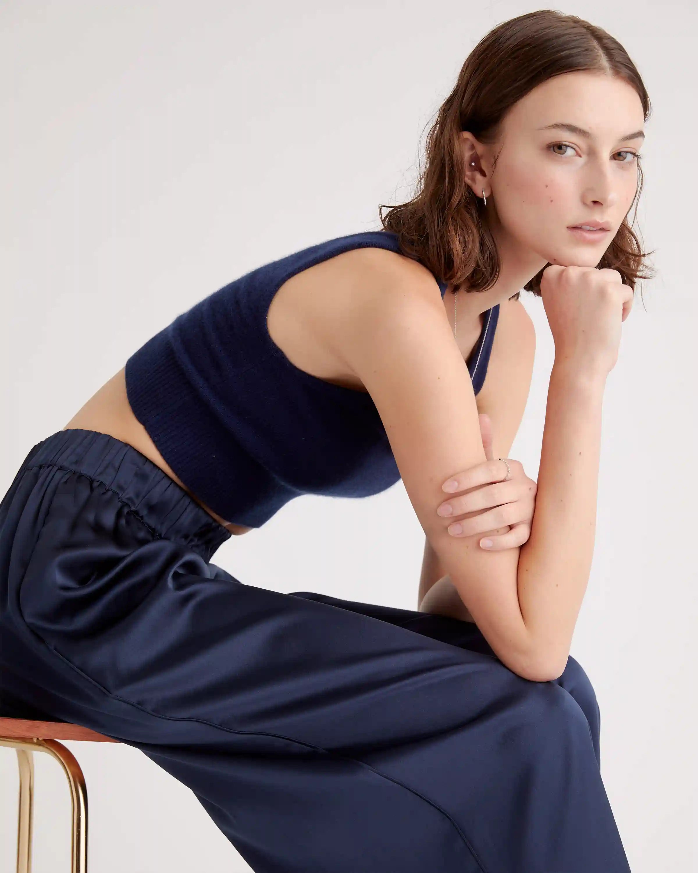 100% Washable Silk Cropped Wide Leg Pant