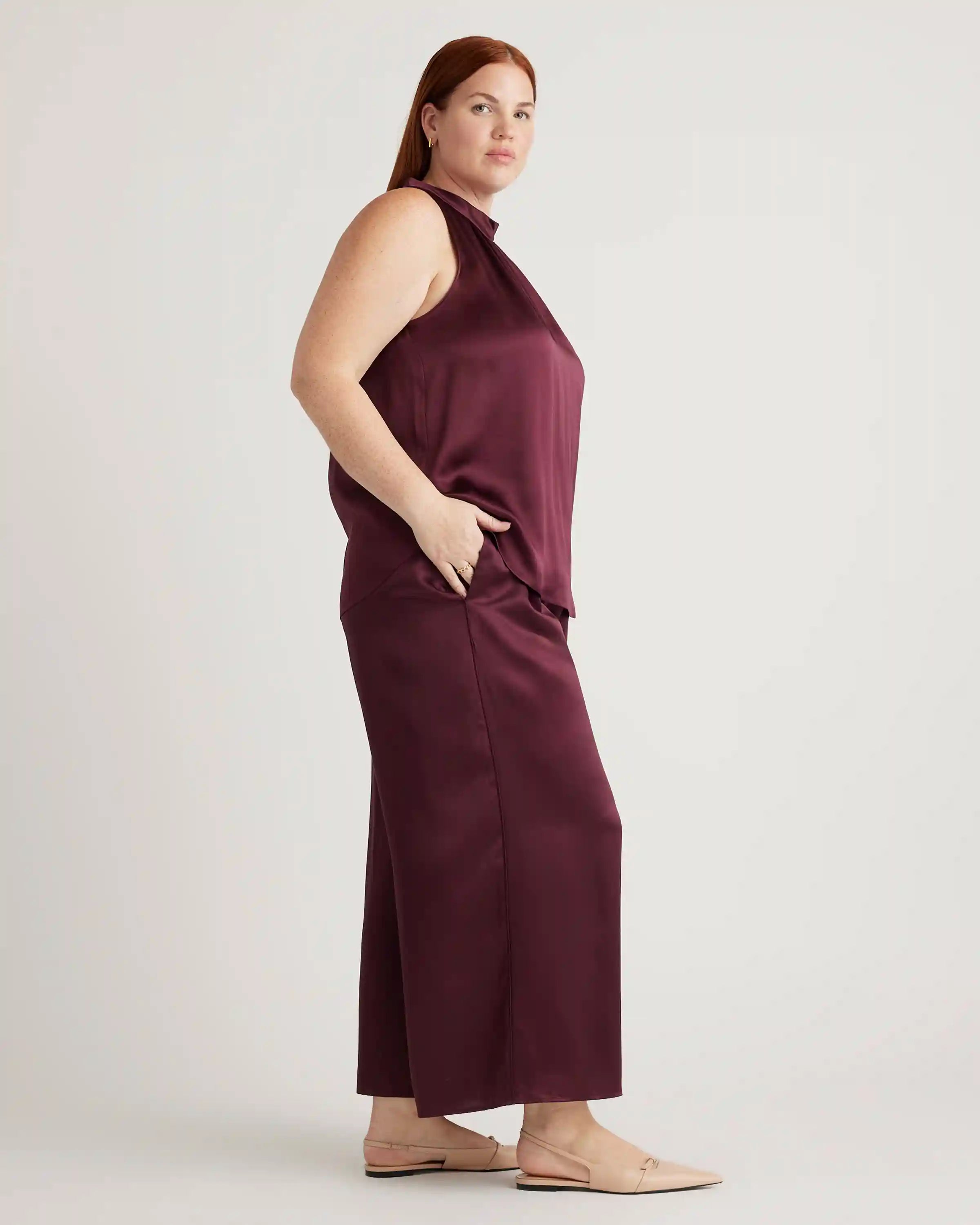 100% Washable Silk Cropped Wide Leg Pant