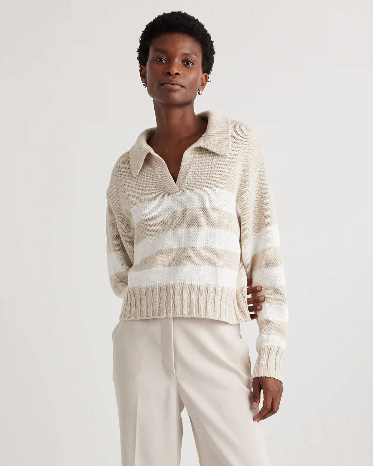 100% Organic Cropped Cotton Polo Sweater