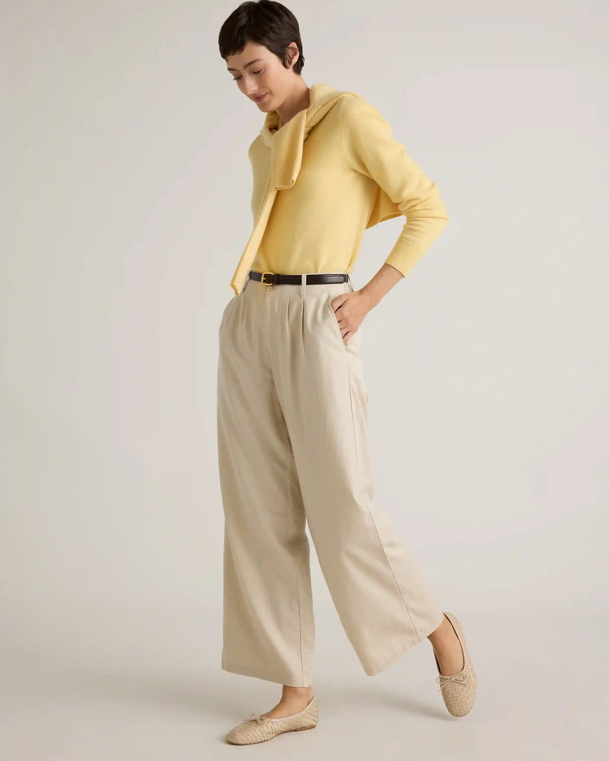 Drapey Twill Pleated Trouser