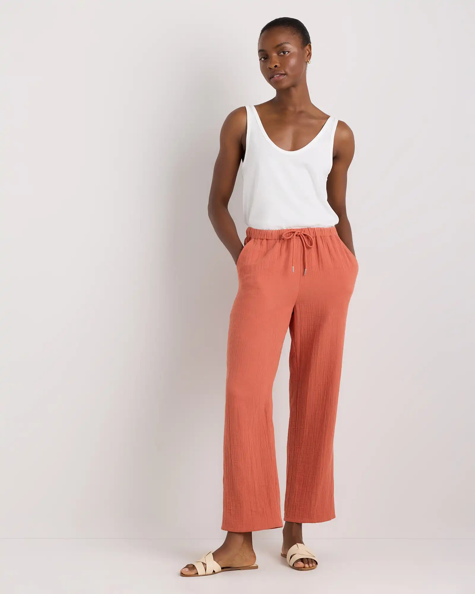 100% Organic Cotton Gauze Straight Leg Pants