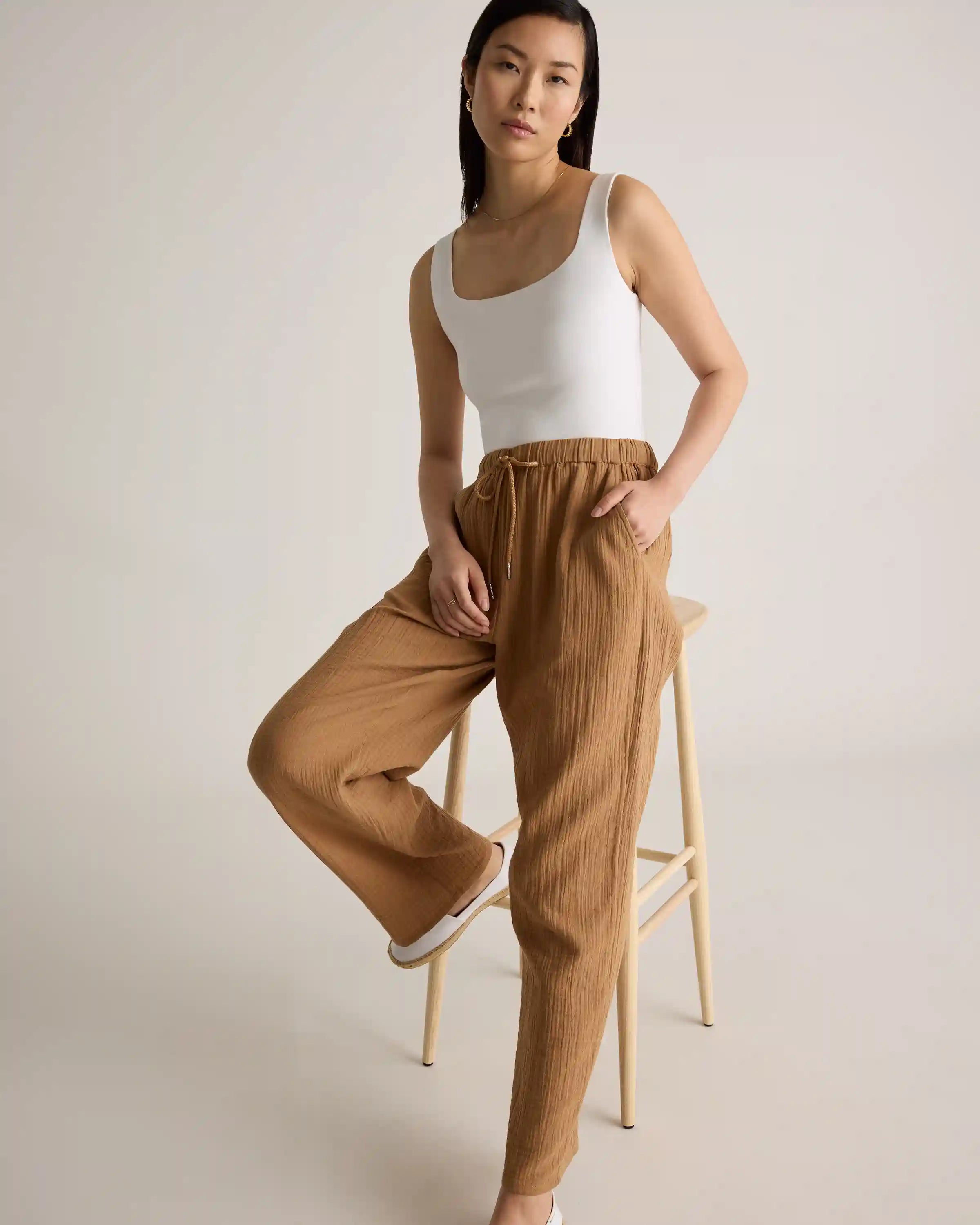 100% Organic Cotton Gauze Straight Leg Pants