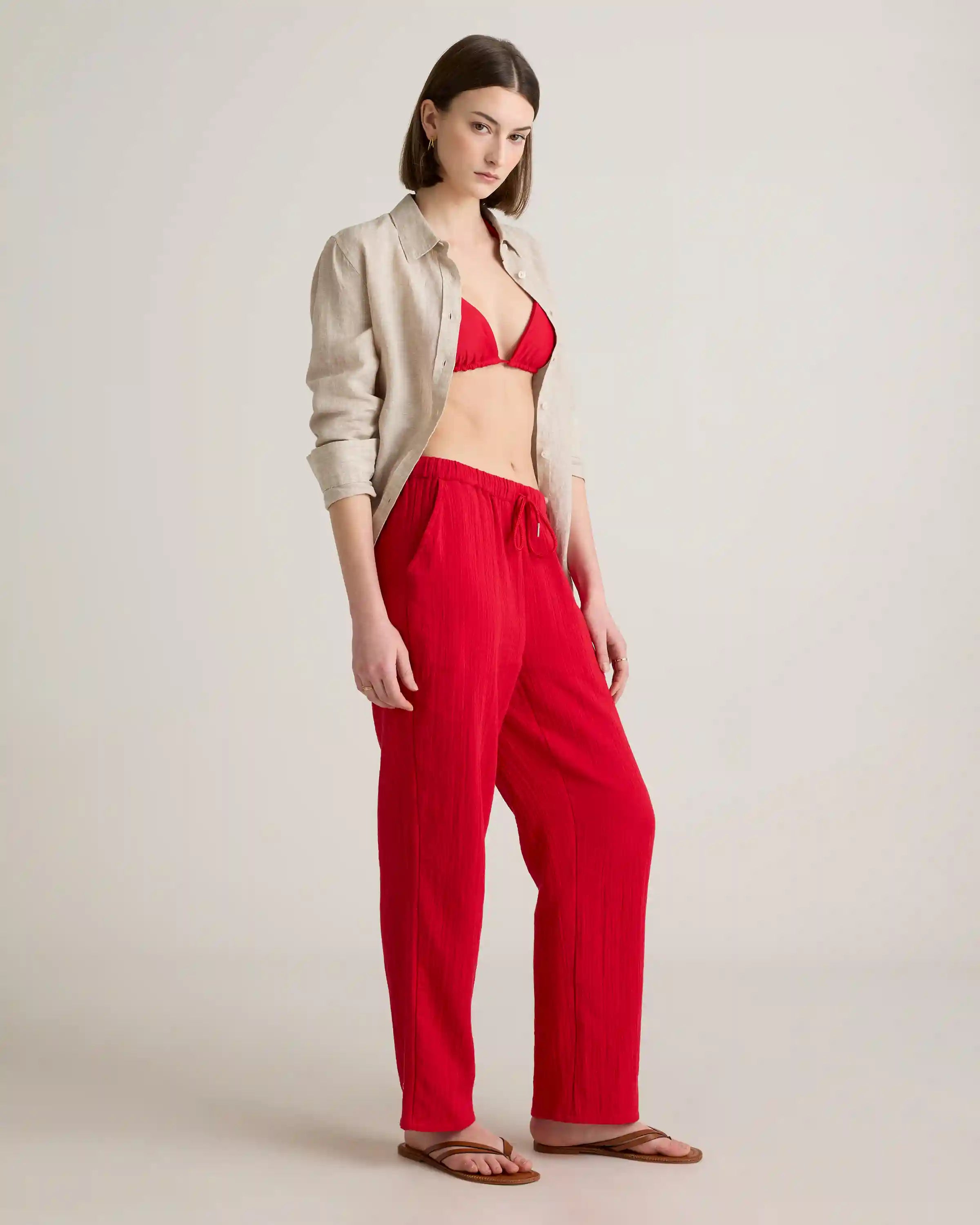 100% Organic Cotton Gauze Straight Leg Pants