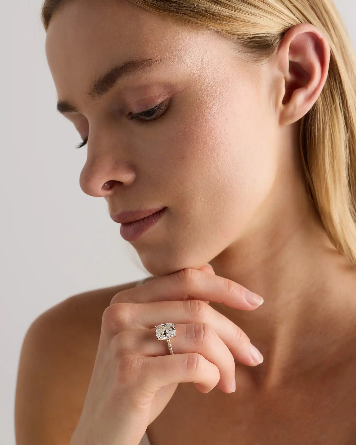 Lab Grown Diamond Elongated Cushion Pave Cathedral Engagement Ring - 5ct