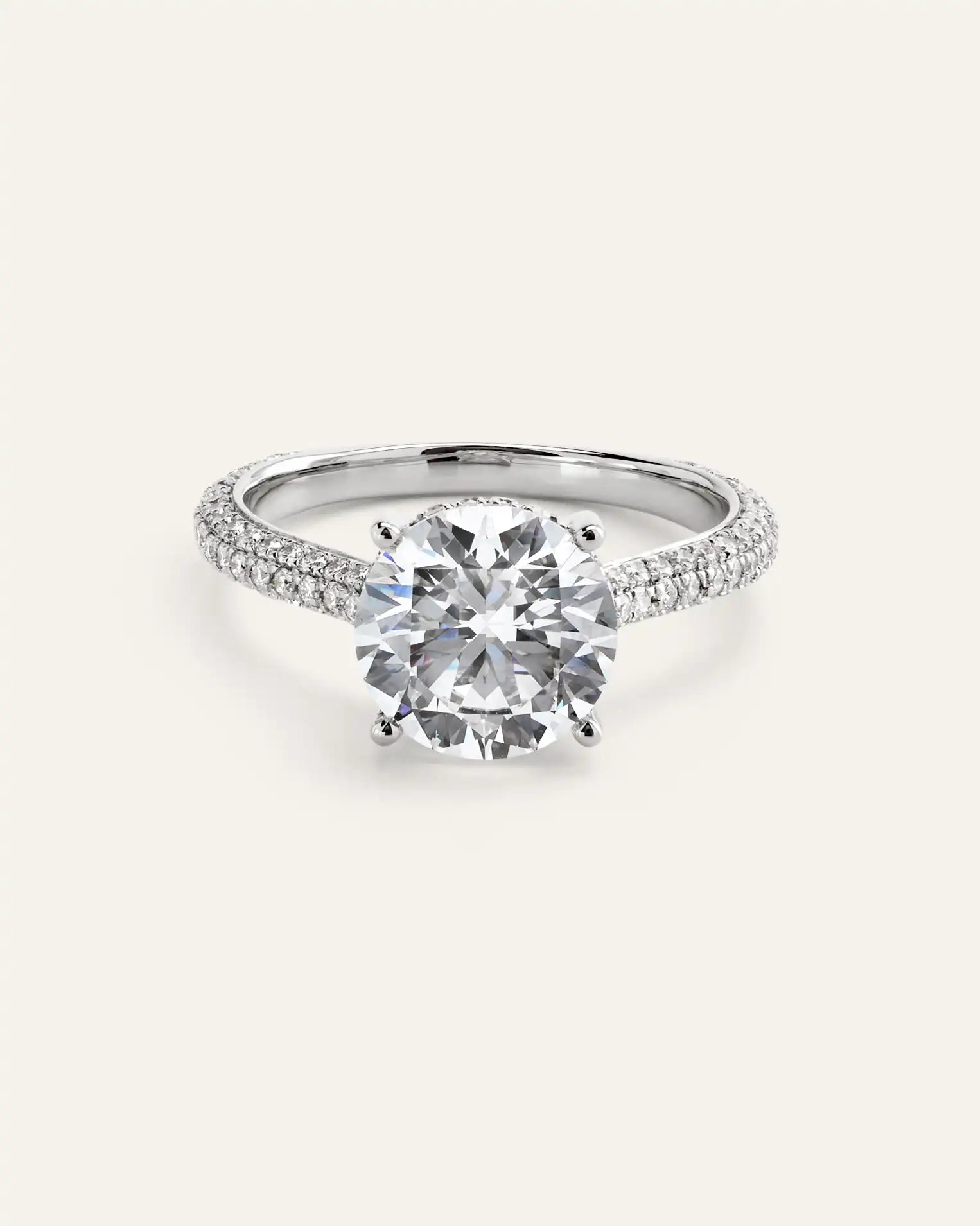 Lab Grown Diamond Round Pave Cathedral Engagement Ring - 3ct