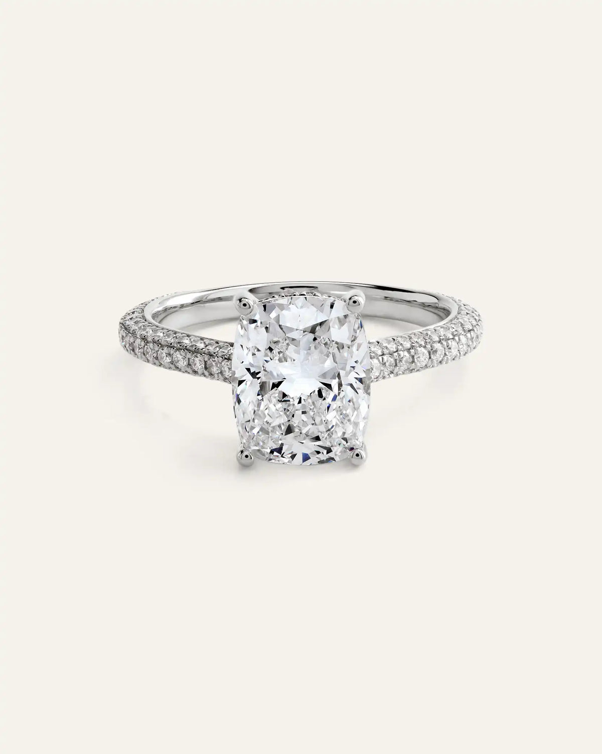 Lab Grown Diamond Elongated Cushion Pave Cathedral Engagement Ring - 3ct
