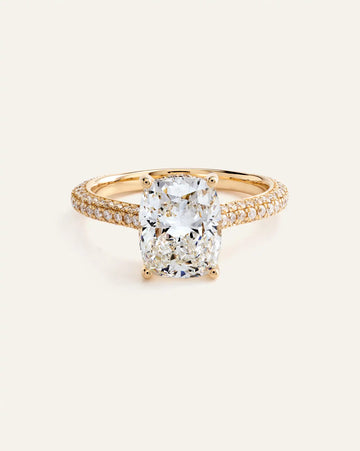Lab Grown Diamond Elongated Cushion Pave Cathedral Engagement Ring - 3ct