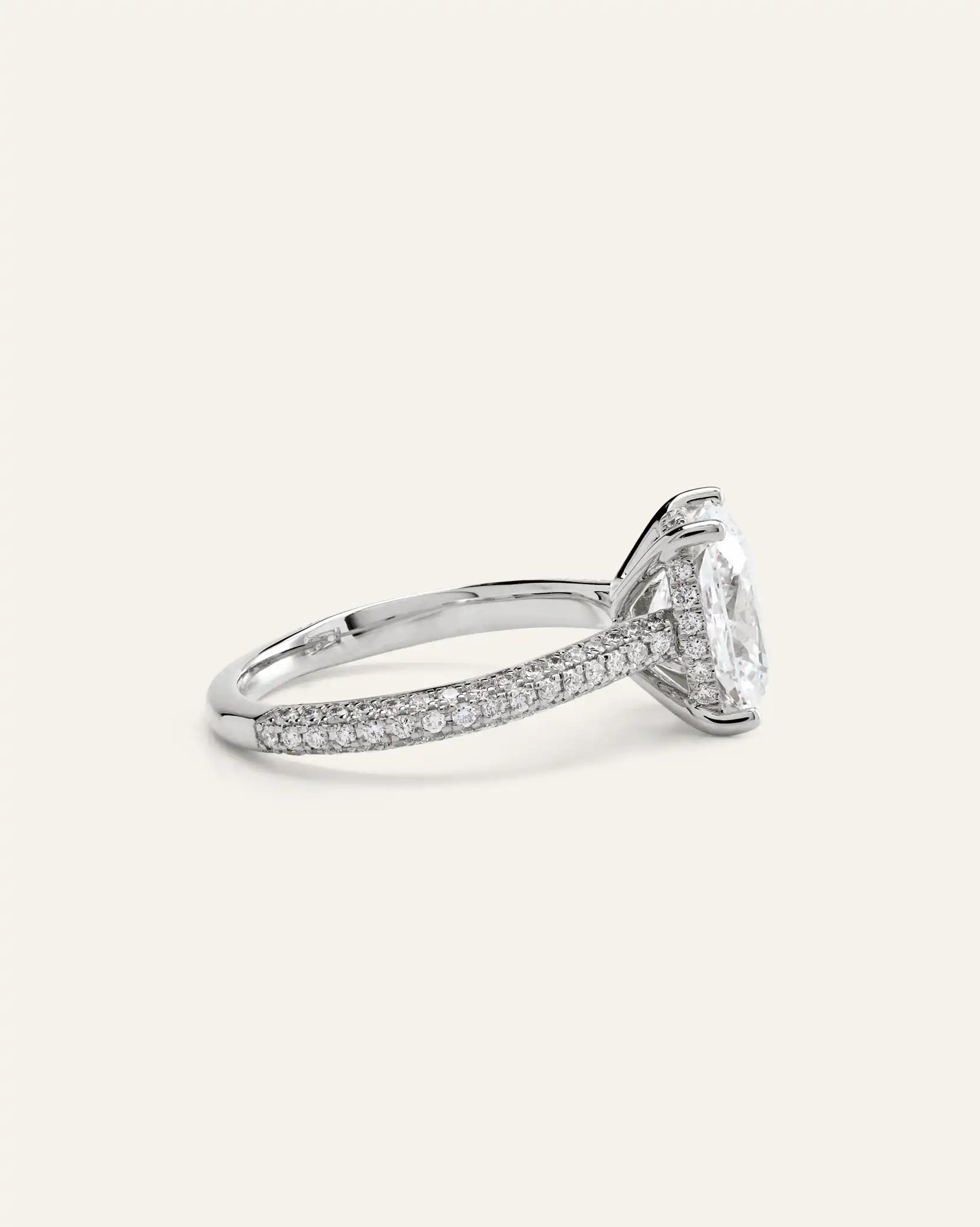 Lab Grown Diamond Elongated Cushion Pave Cathedral Engagement Ring - 3ct