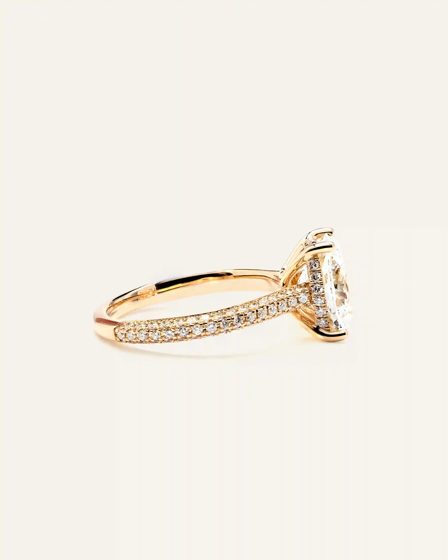 Lab Grown Diamond Elongated Cushion Pave Cathedral Engagement Ring - 3ct
