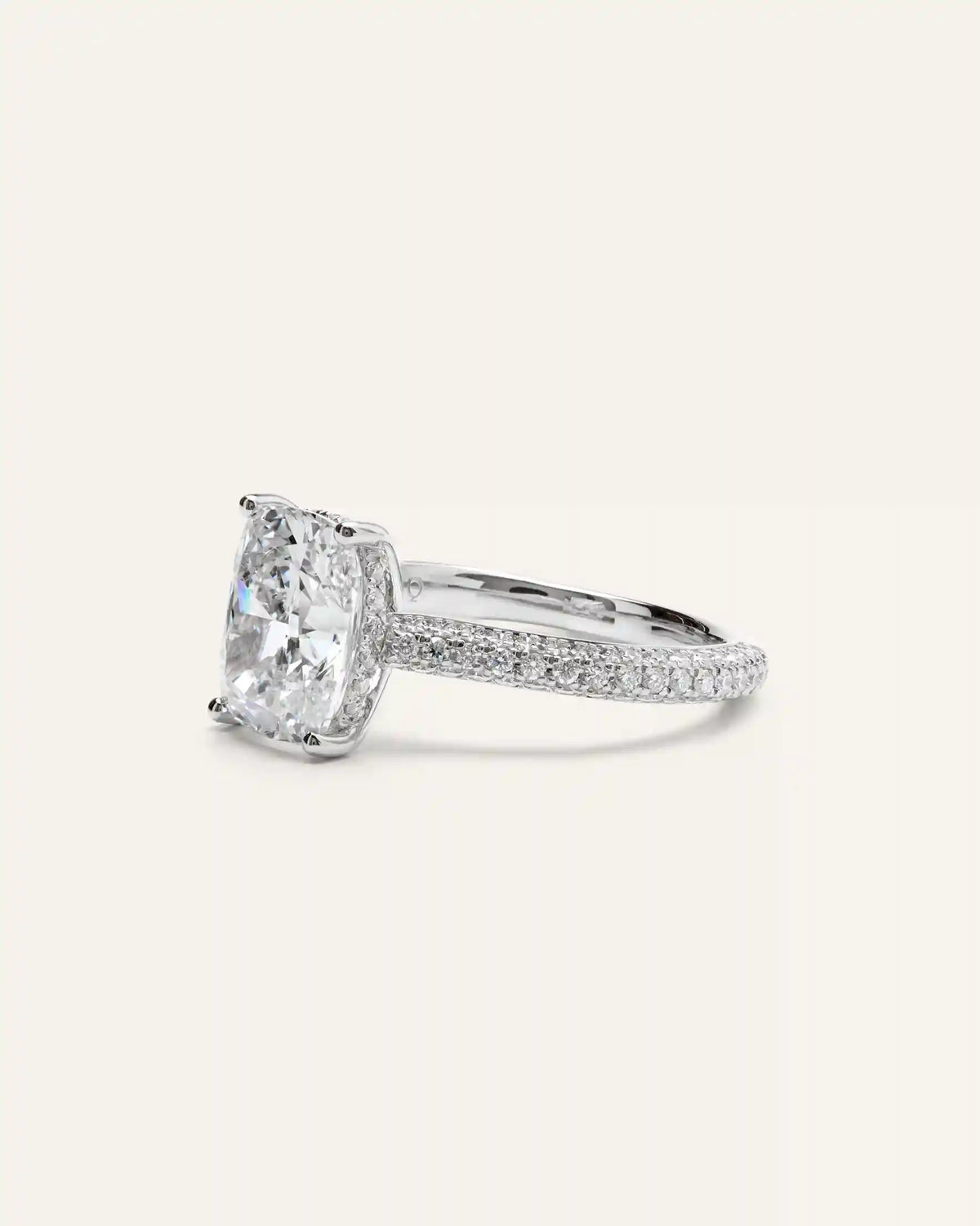 Lab Grown Diamond Elongated Cushion Pave Cathedral Engagement Ring - 3ct