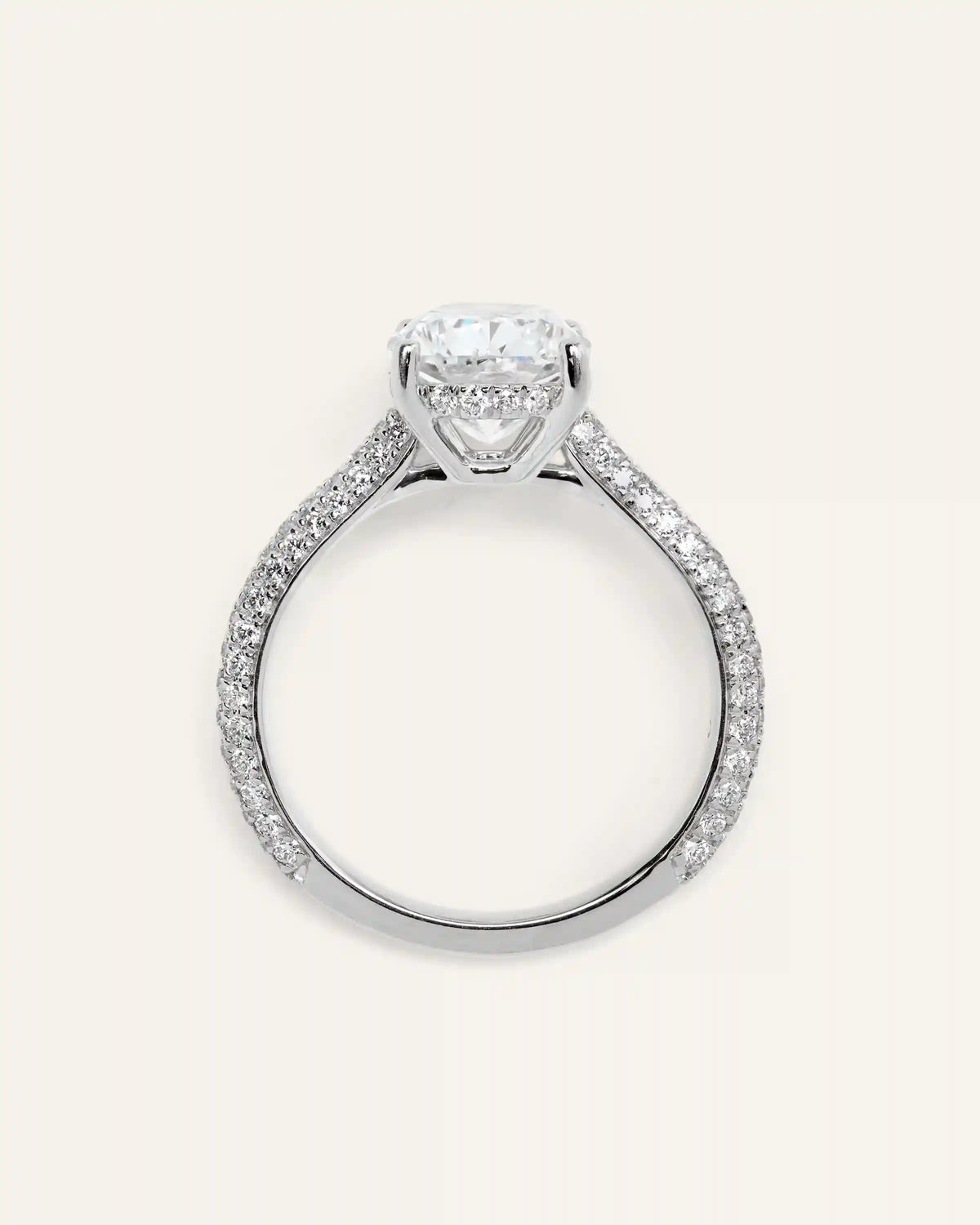Lab Grown Diamond Elongated Cushion Pave Cathedral Engagement Ring - 3ct