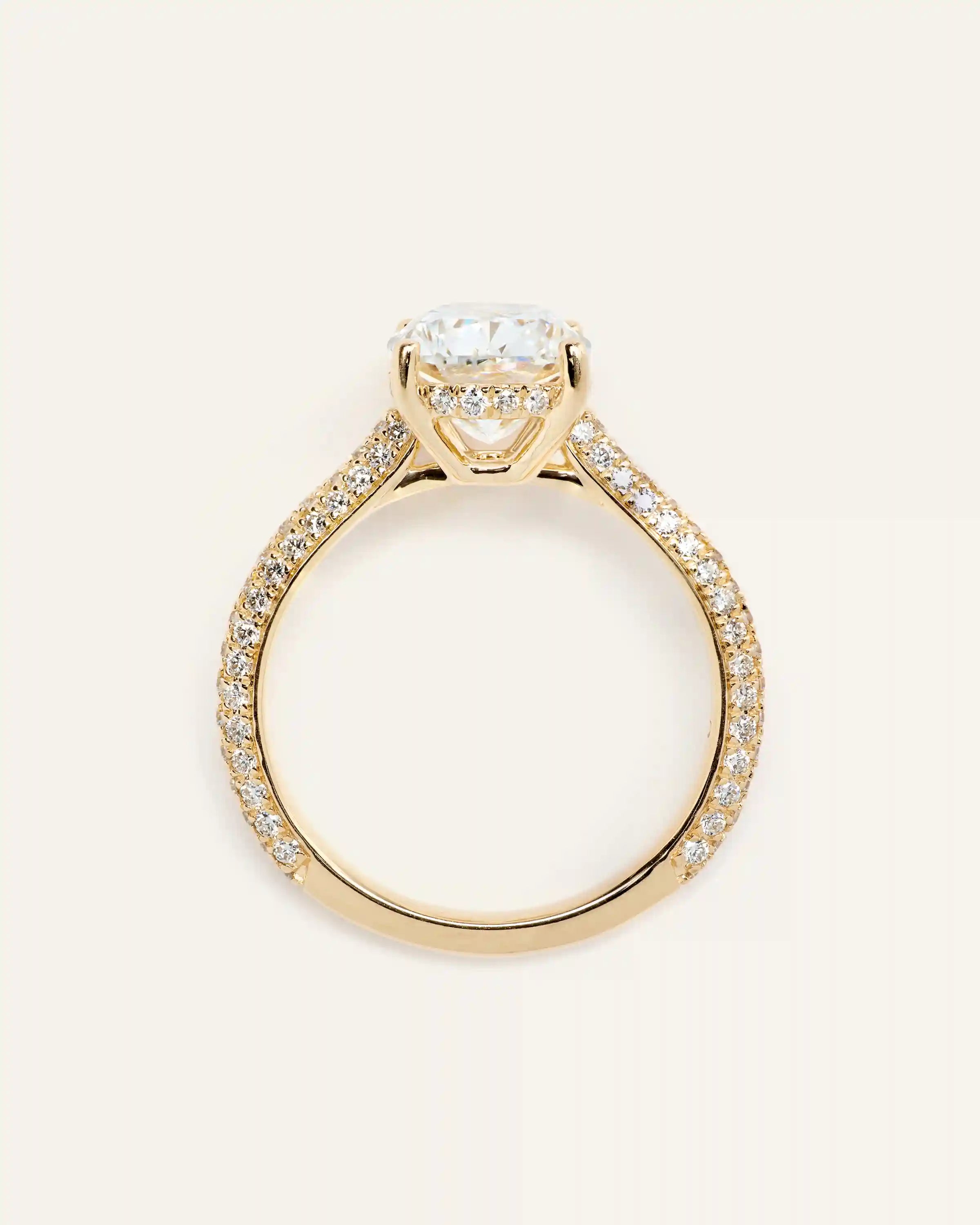 Lab Grown Diamond Elongated Cushion Pave Cathedral Engagement Ring - 3ct