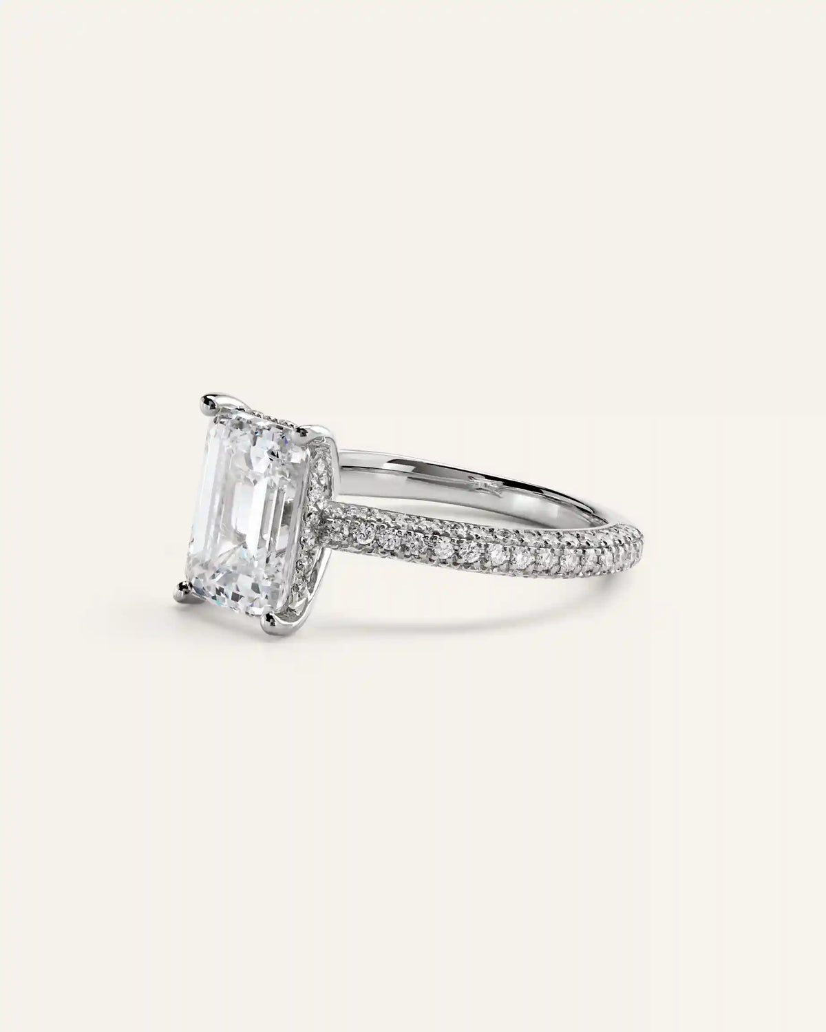 Lab Grown Diamond Emerald Pave Cathedral Engagement Ring - 3ct