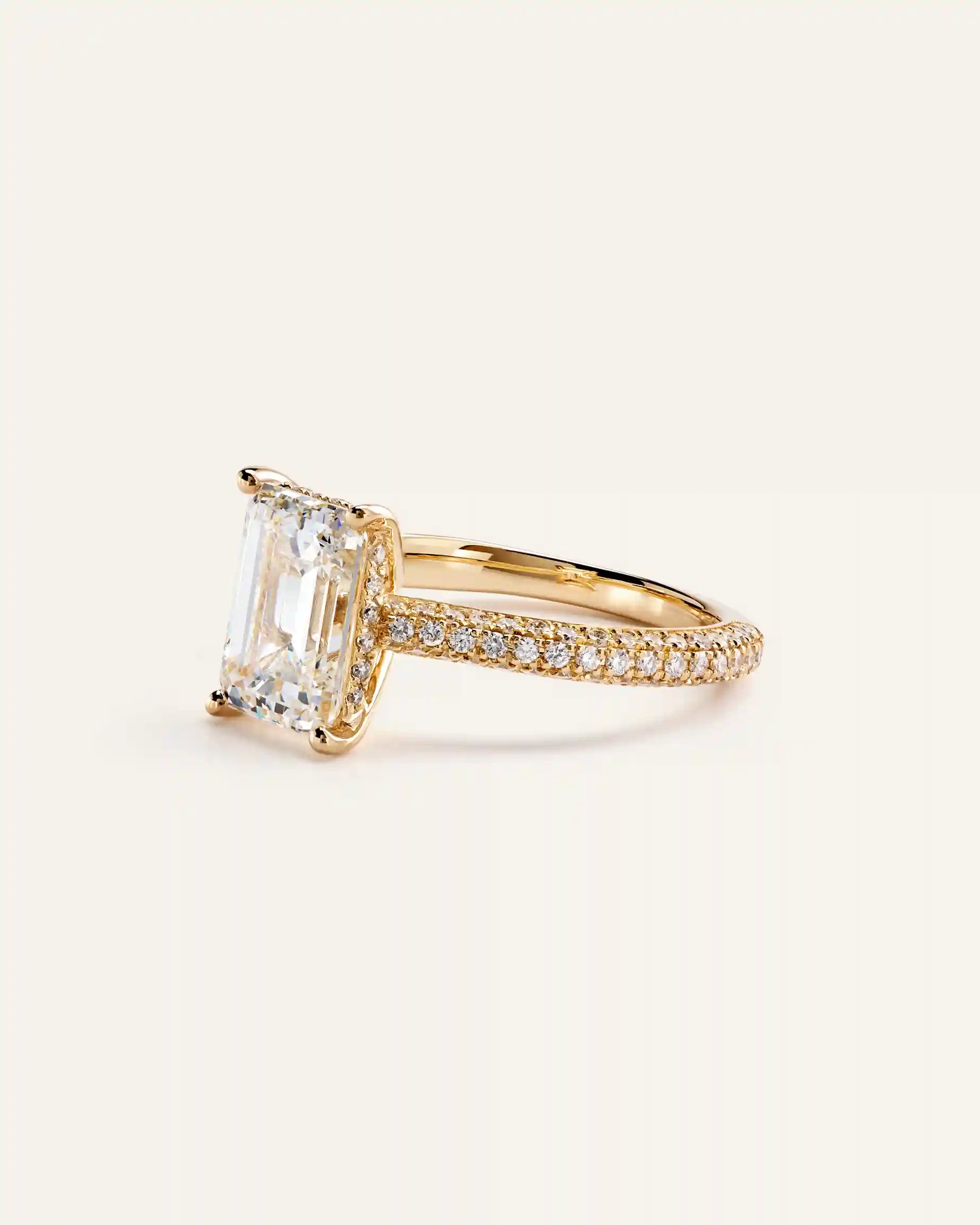 Lab Grown Diamond Emerald Pave Cathedral Engagement Ring - 3ct