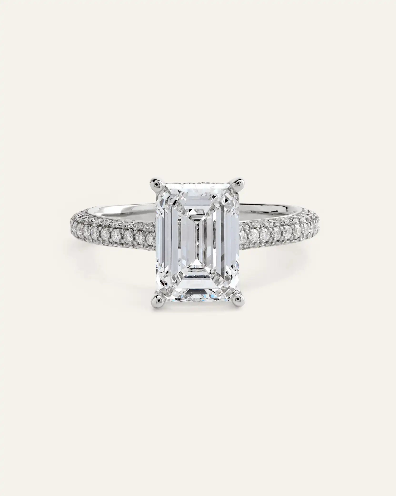 Lab Grown Diamond Emerald Pave Cathedral Engagement Ring - 3ct
