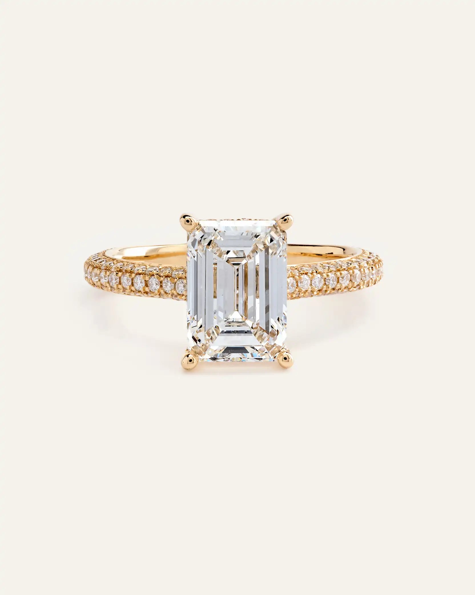 Lab Grown Diamond Emerald Pave Cathedral Engagement Ring - 3ct