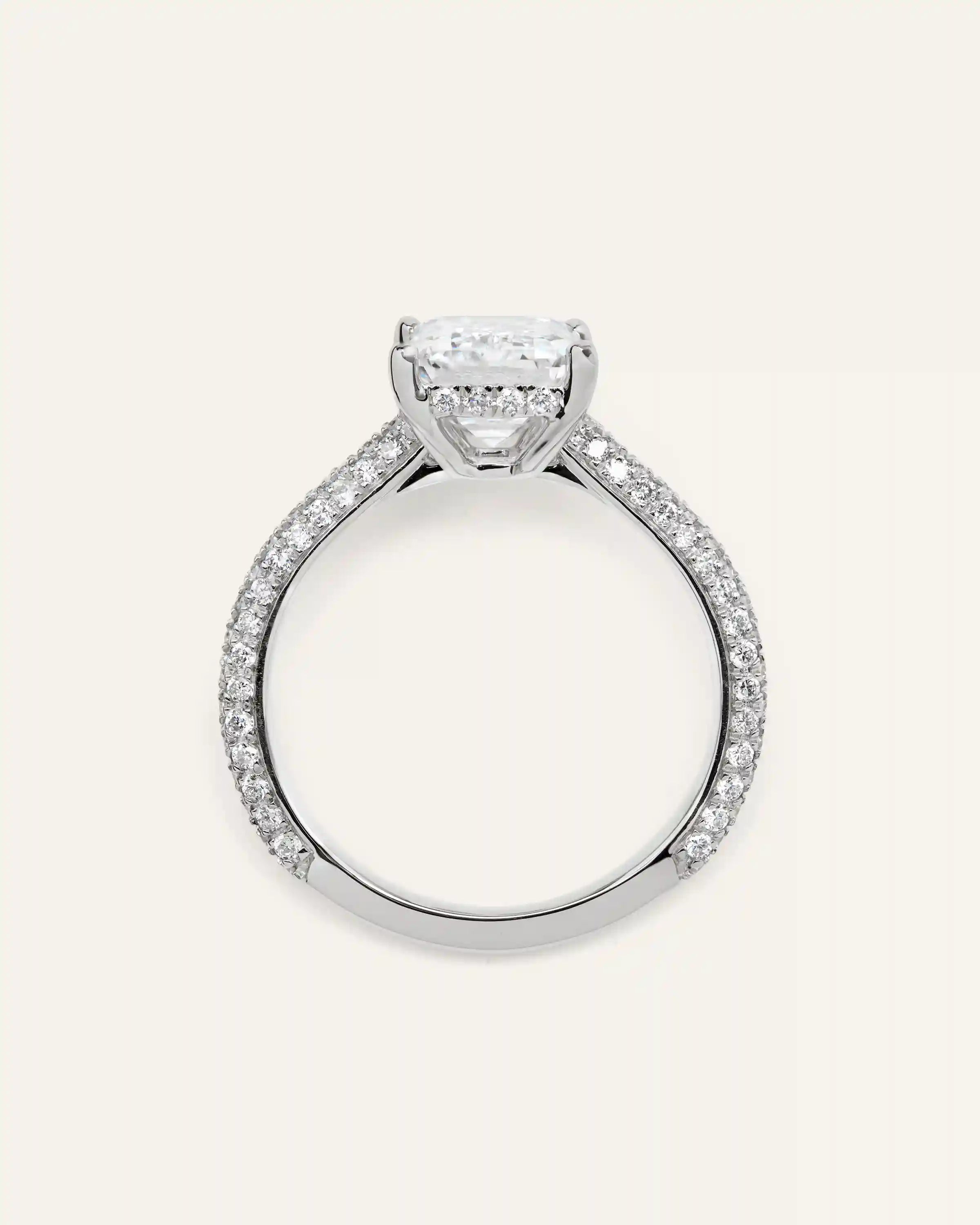 Lab Grown Diamond Emerald Pave Cathedral Engagement Ring - 3ct