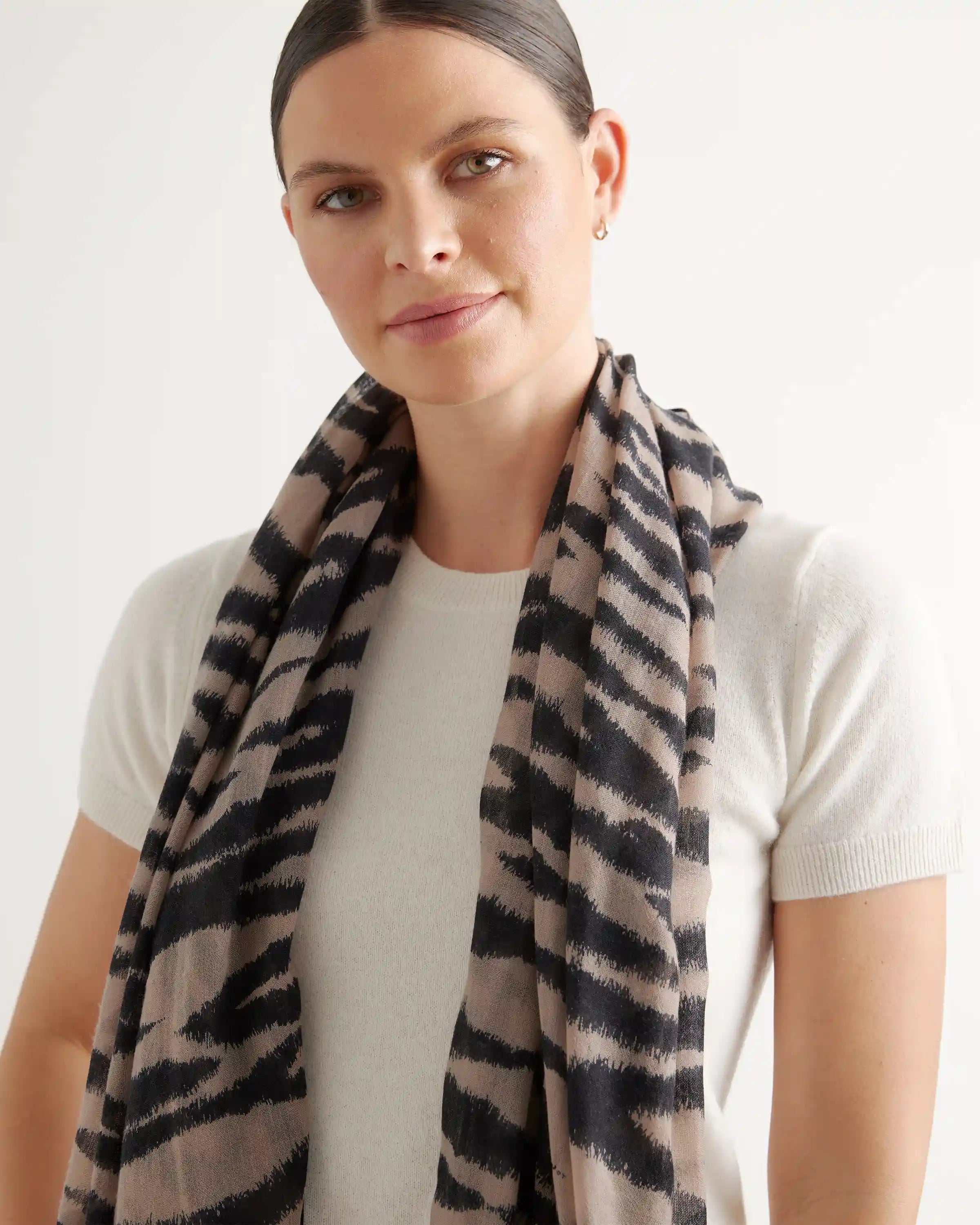 Featherweight Wool Cashmere Frayed Edge Scarf