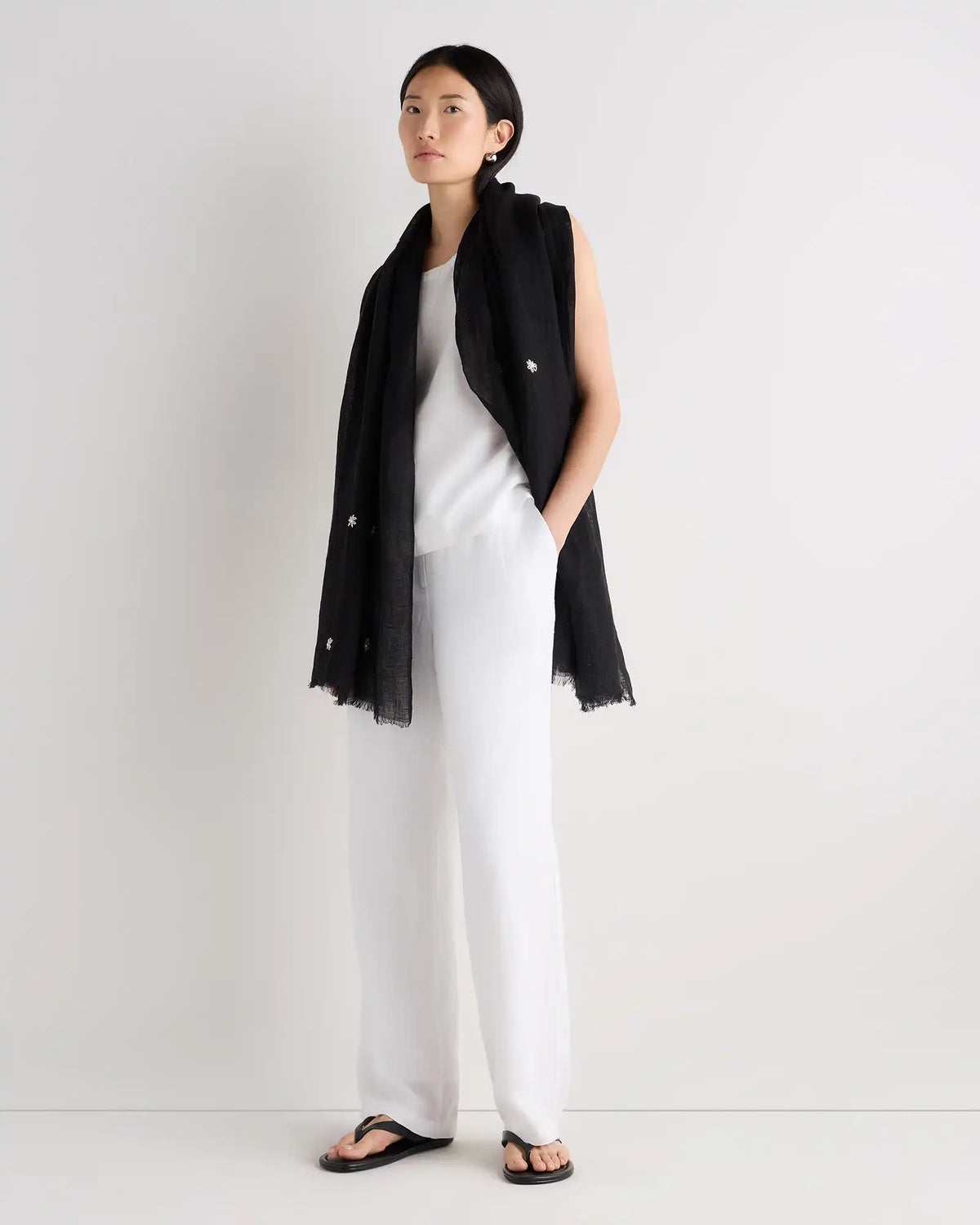 100% European Linen Embroidered Scarf