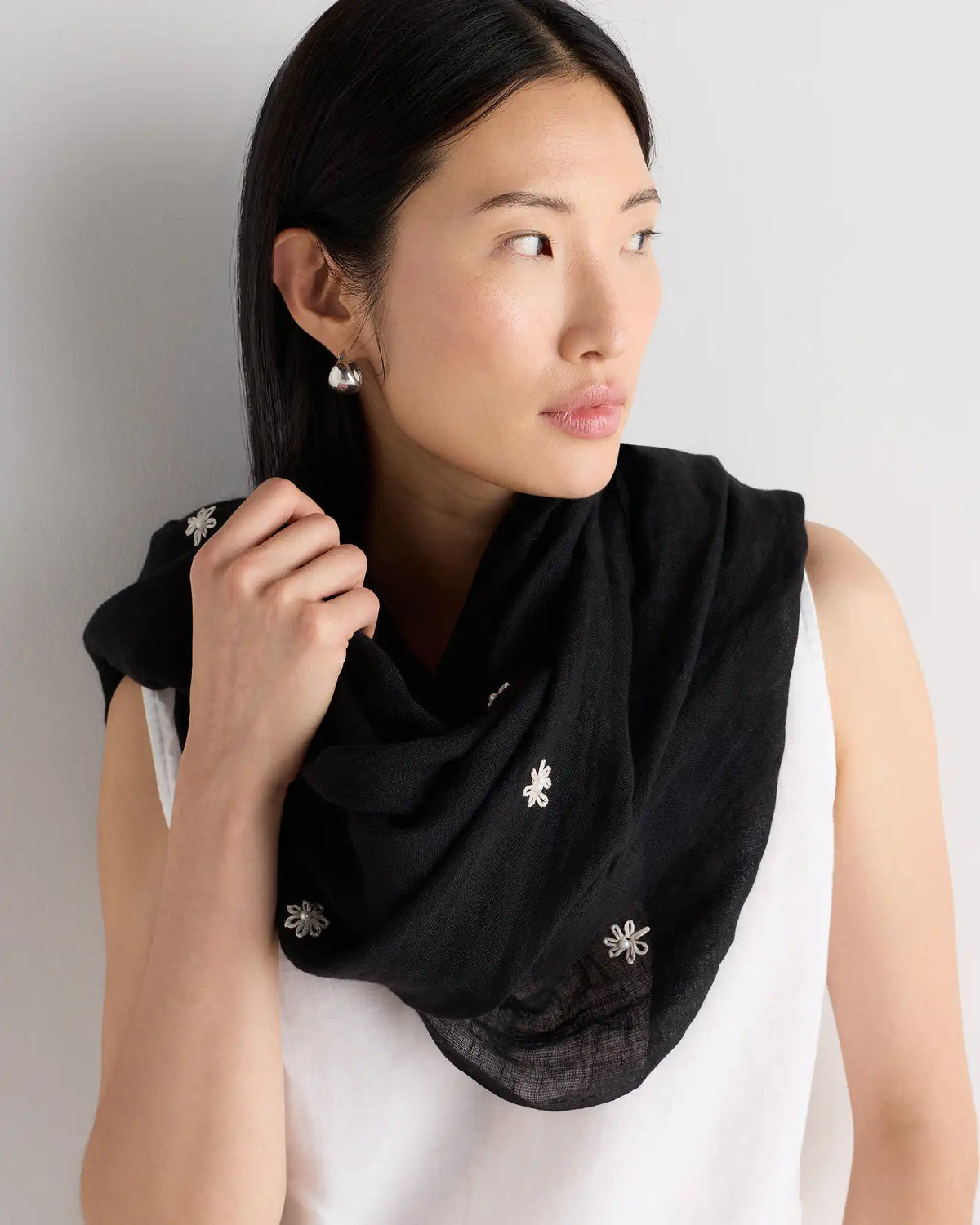 100% European Linen Embroidered Scarf