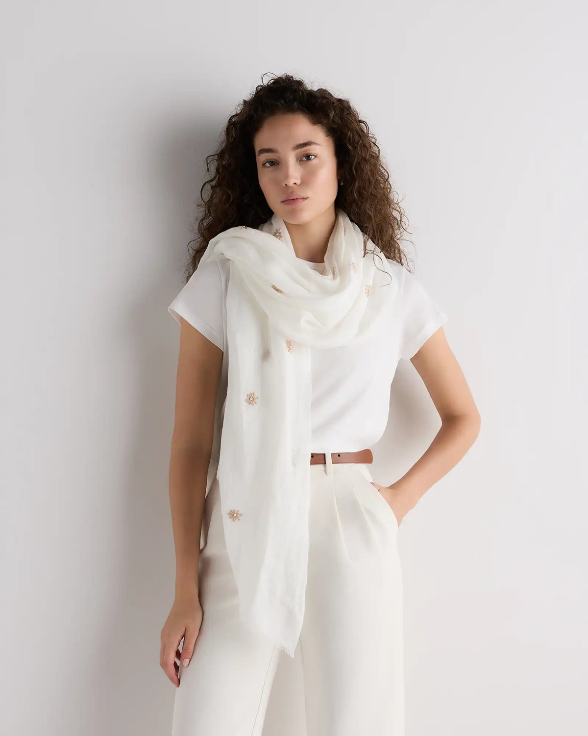 100% European Linen Embroidered Scarf