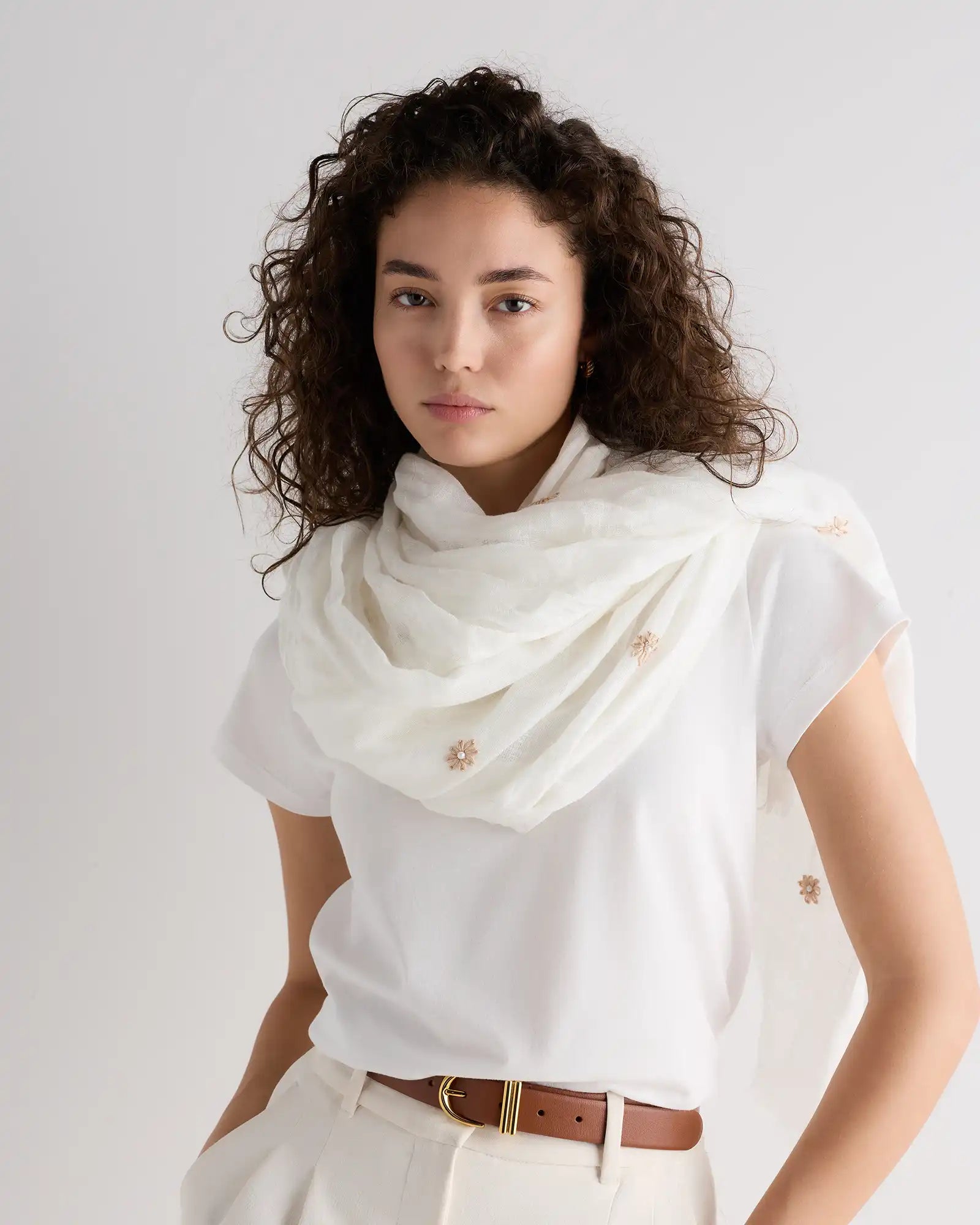 100% European Linen Embroidered Scarf