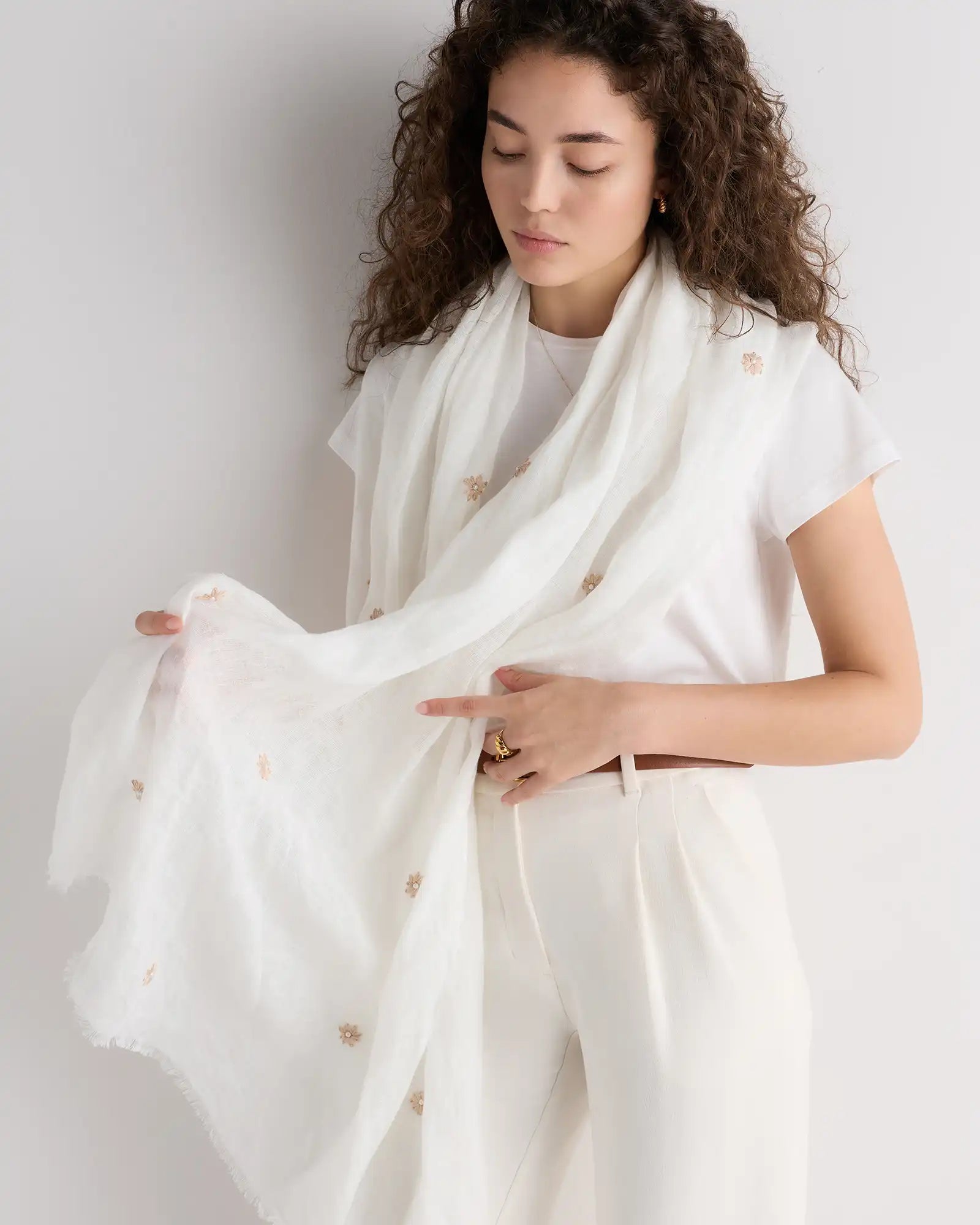 100% European Linen Embroidered Scarf