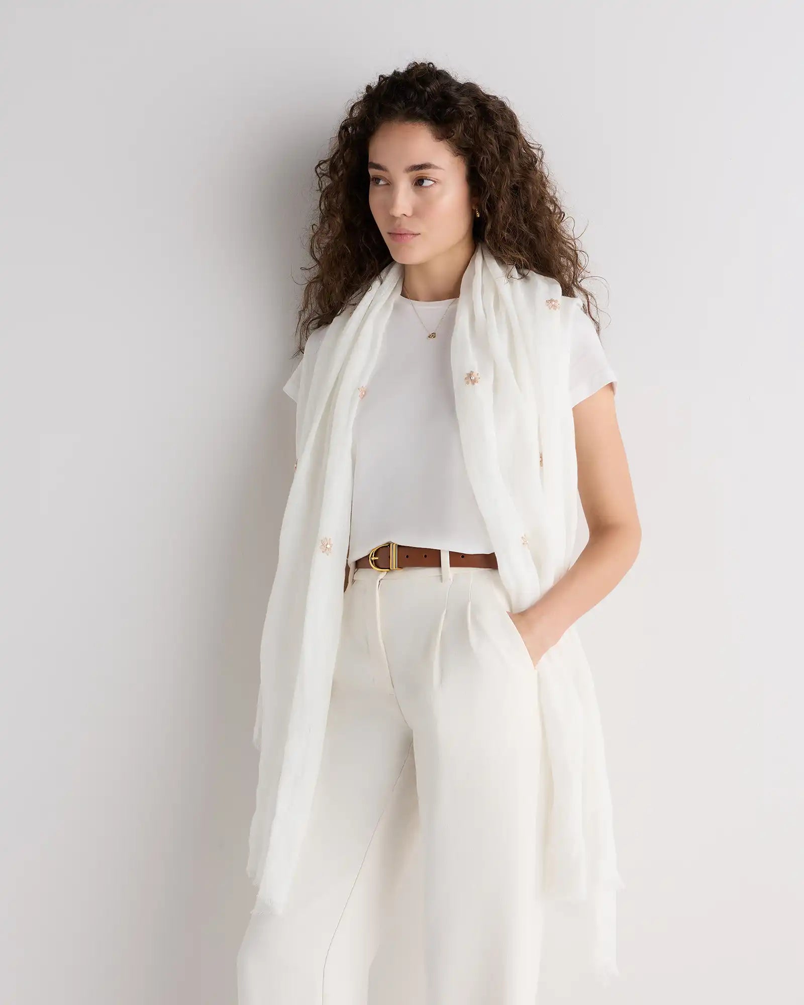 100% European Linen Embroidered Scarf