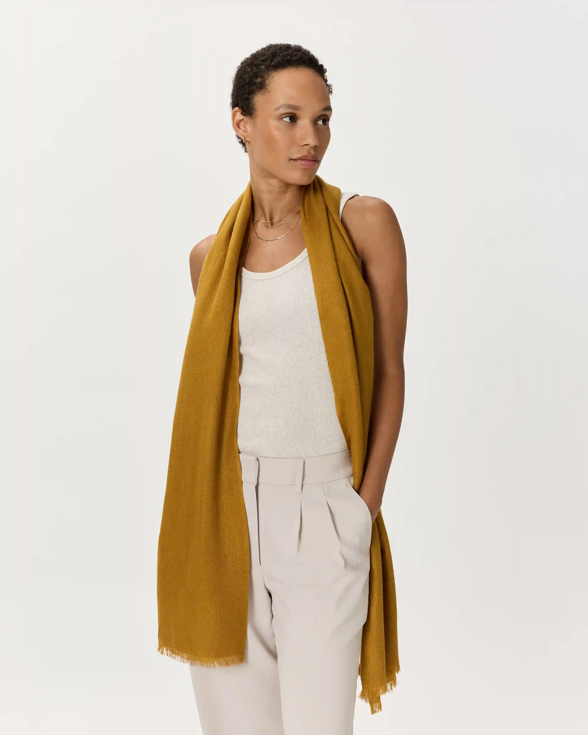 Featherweight Cashmere Silk Frayed Edge Scarf
