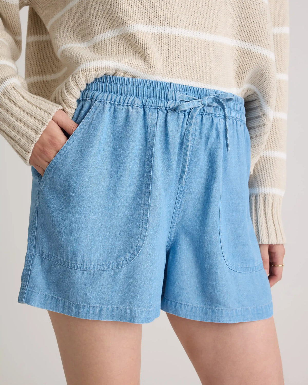 Pull-On Tencel Chambray Shorts