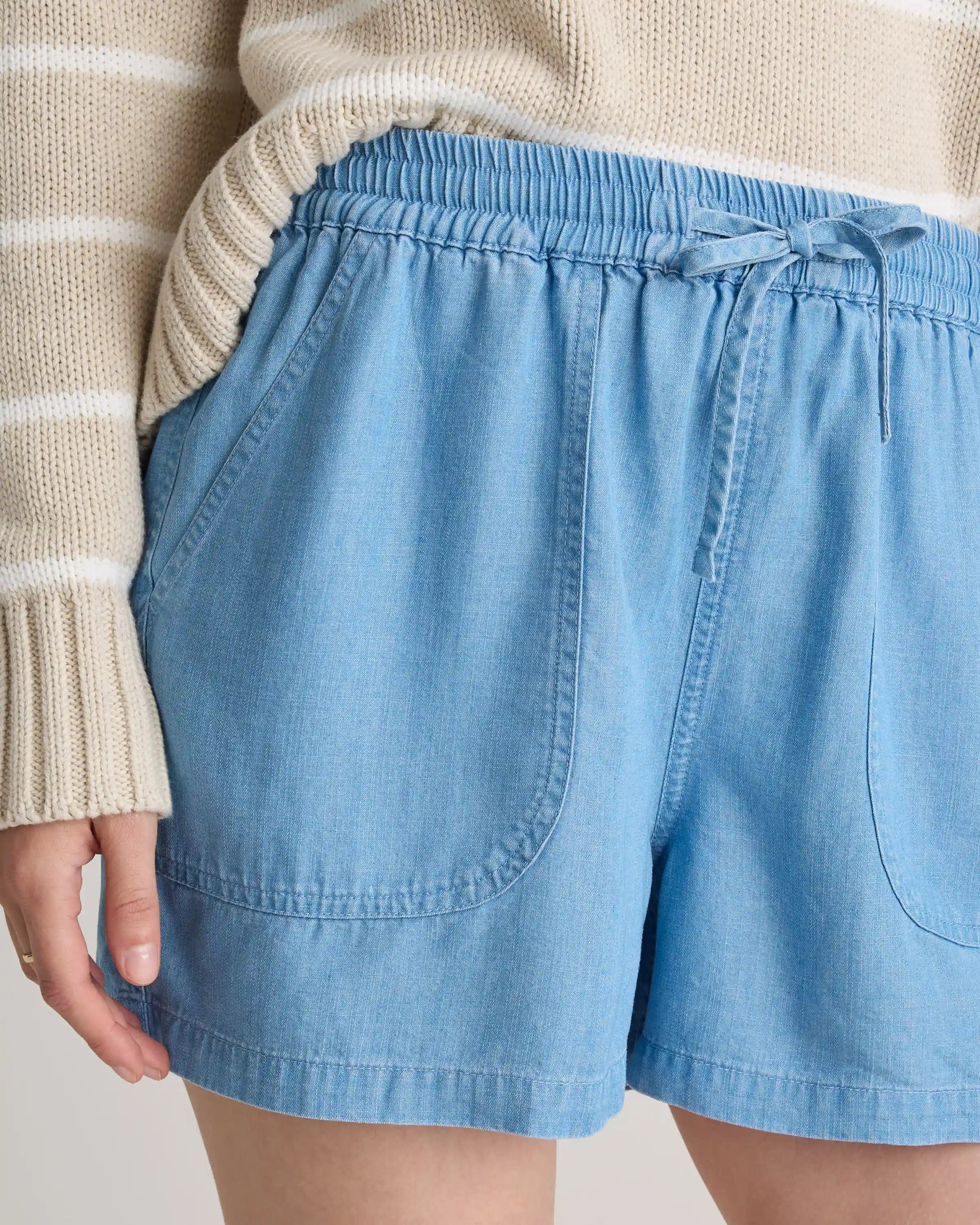 Pull-On Tencel Chambray Shorts