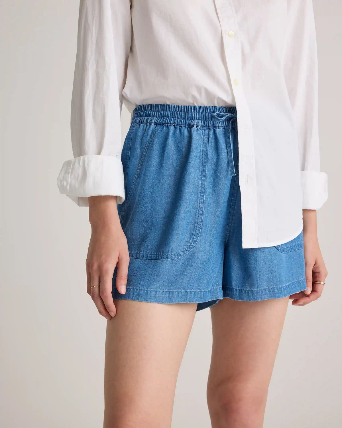Pull-On Tencel Chambray Shorts