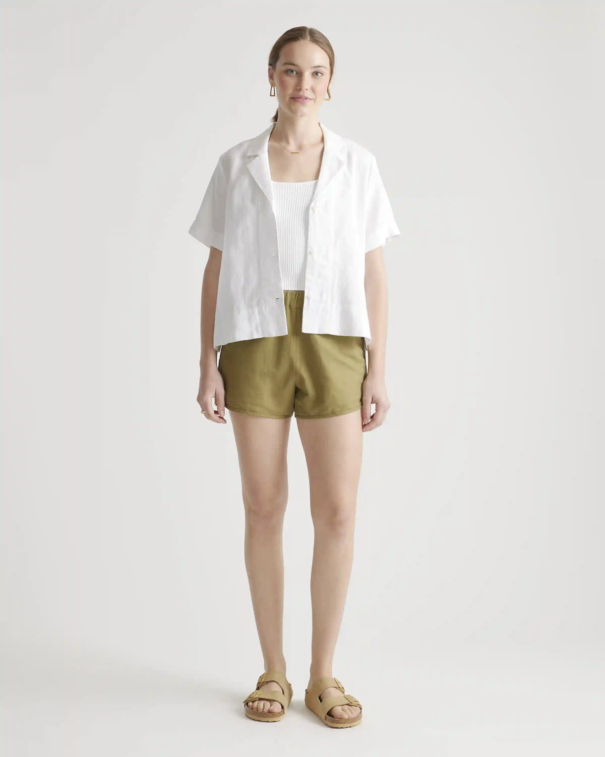 Cotton Linen Twill Pull On Shorts