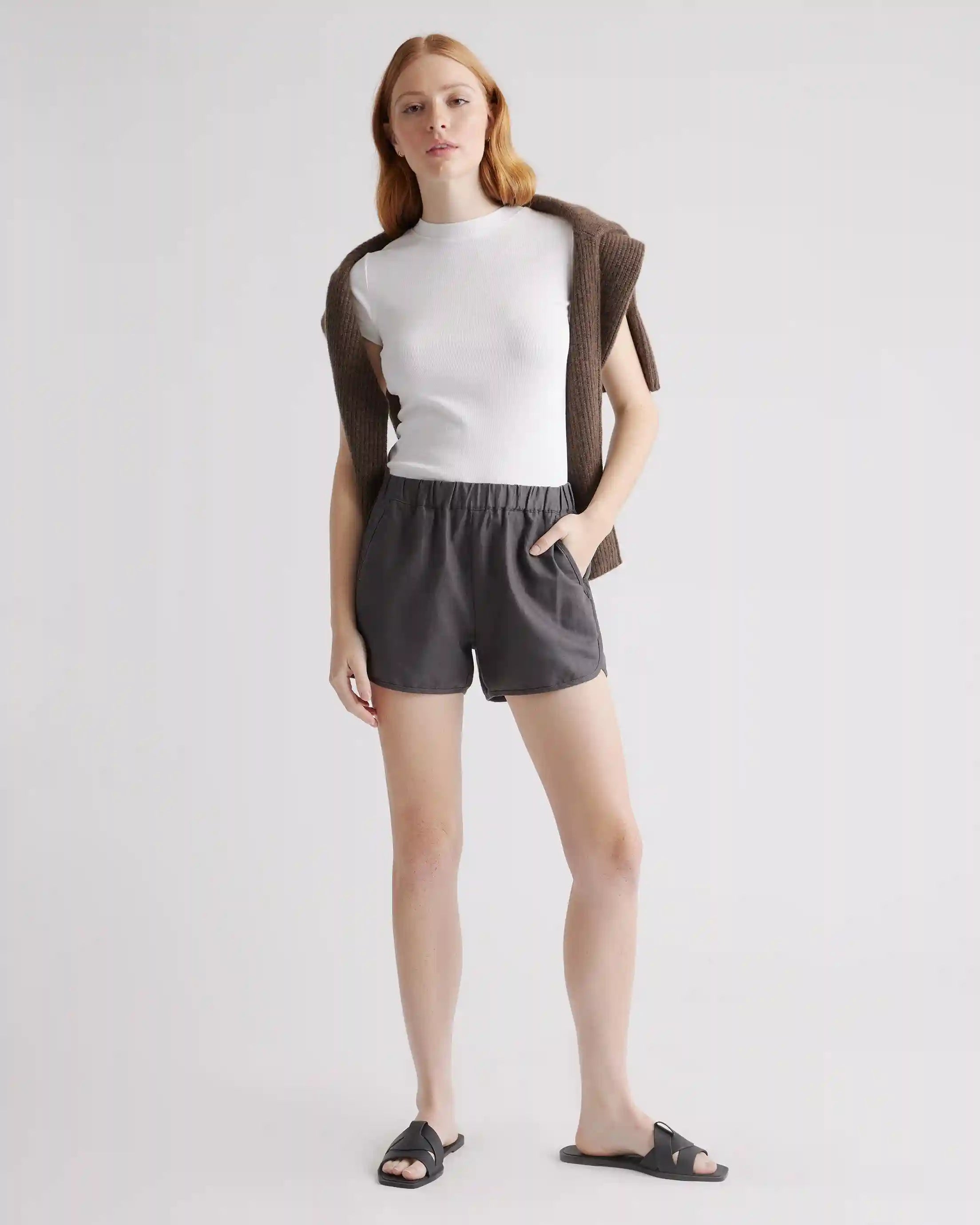 Cotton Linen Twill Pull On Shorts