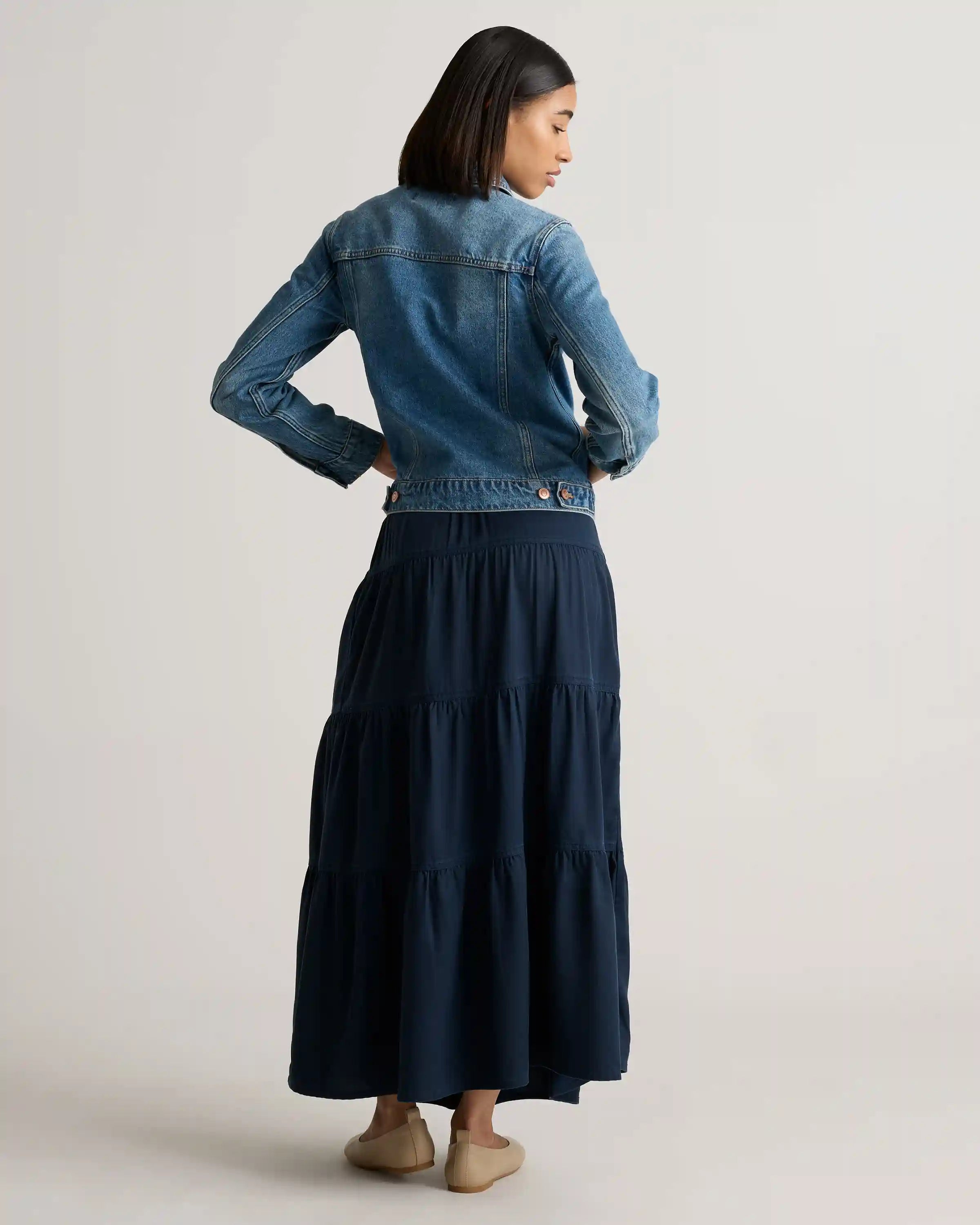 Vintage Wash Tencel Tiered Maxi Skirt