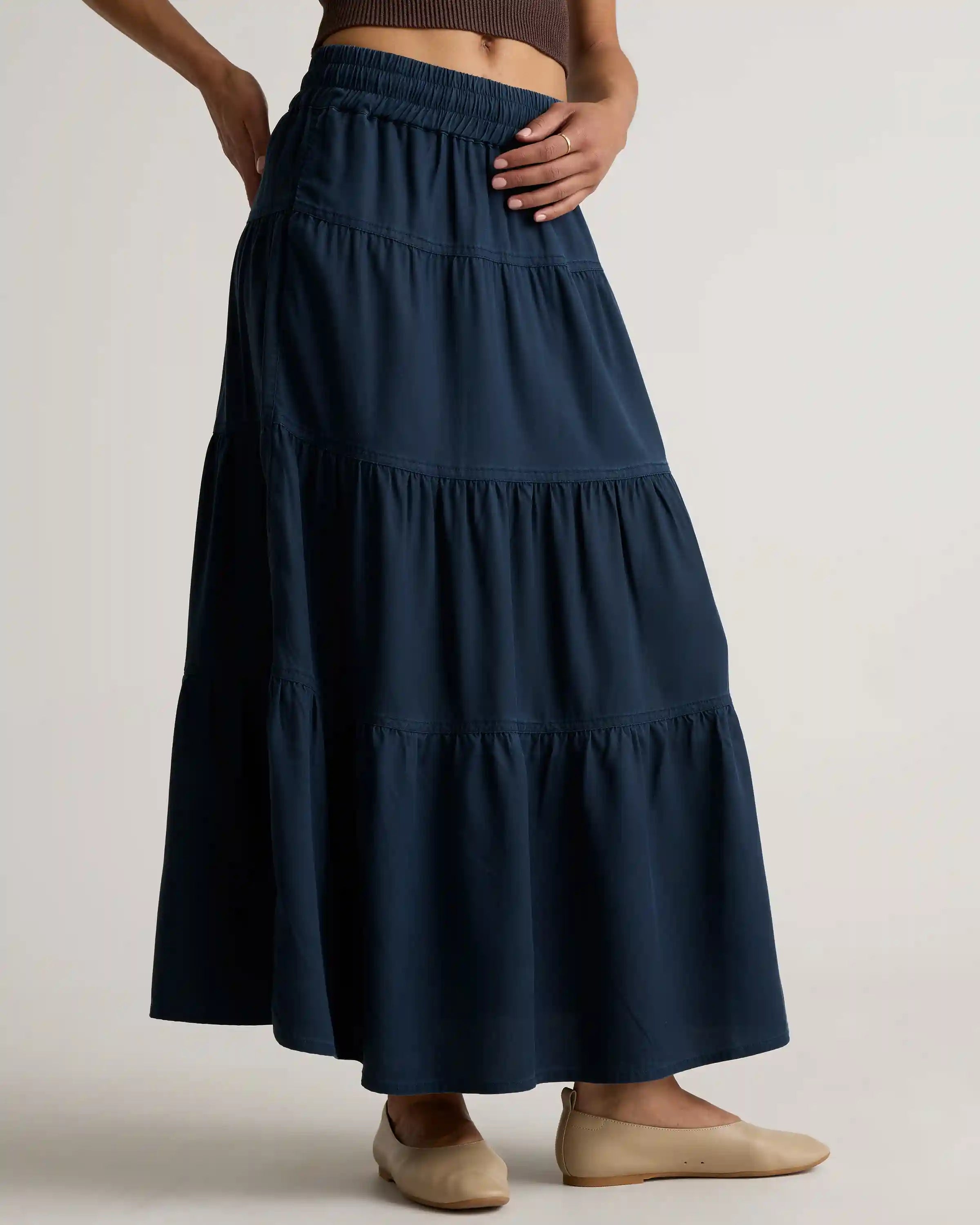 Vintage Wash Tencel Tiered Maxi Skirt