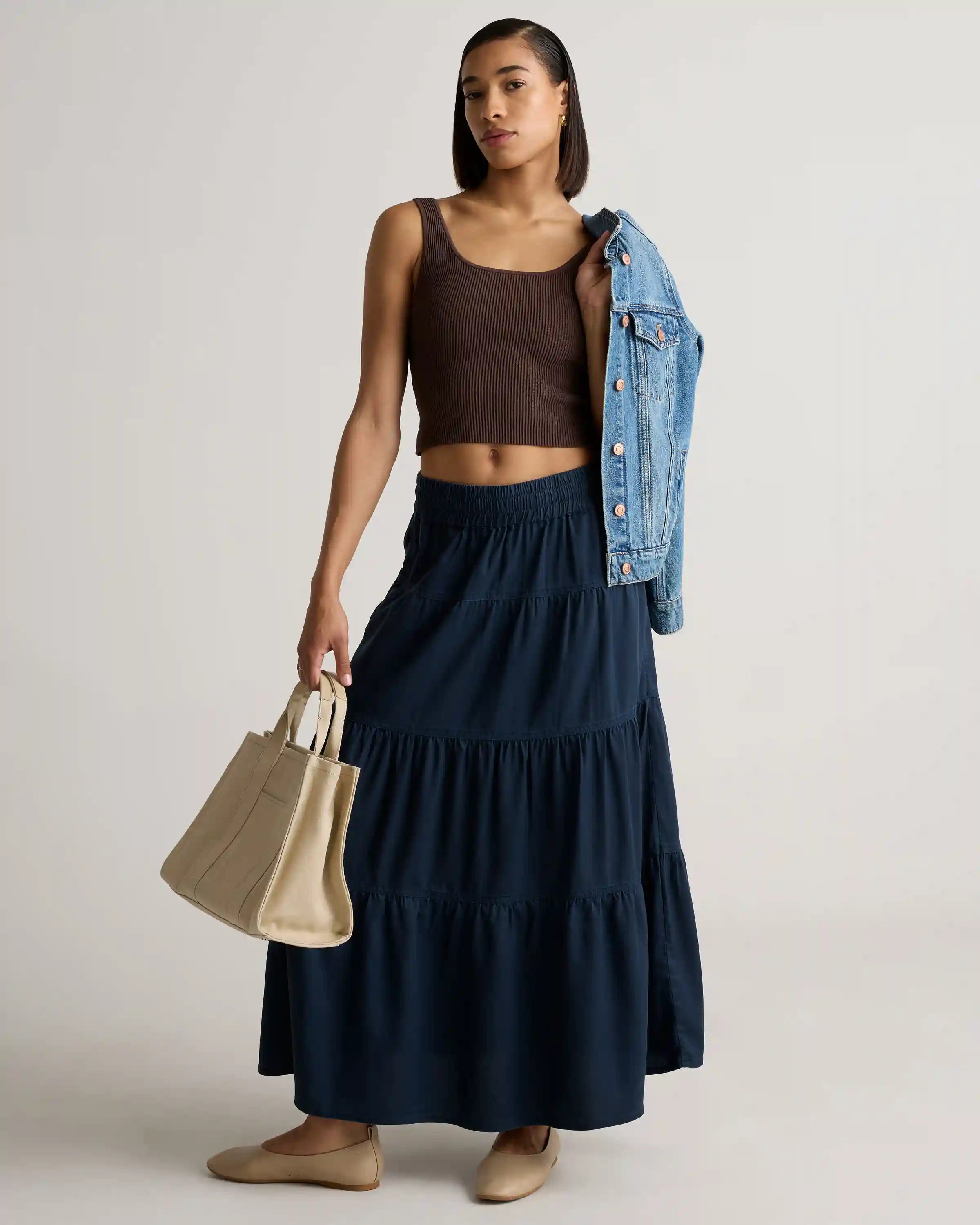Vintage Wash Tencel Tiered Maxi Skirt