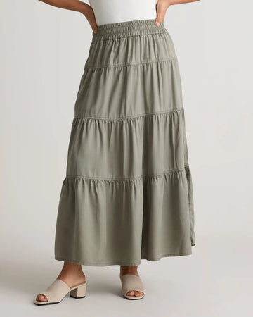 Vintage Wash Tencel Tiered Maxi Skirt
