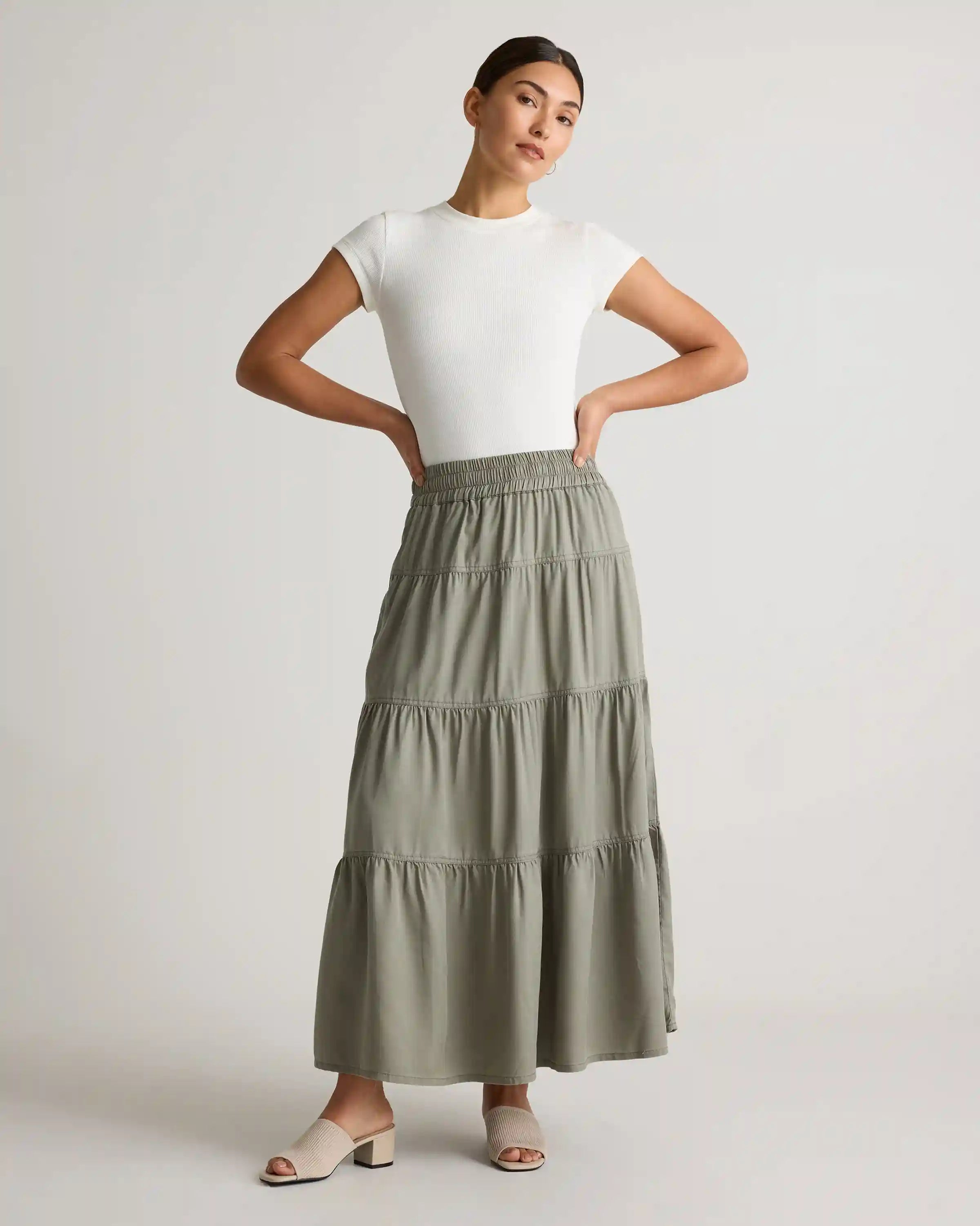 Vintage Wash Tencel Tiered Maxi Skirt