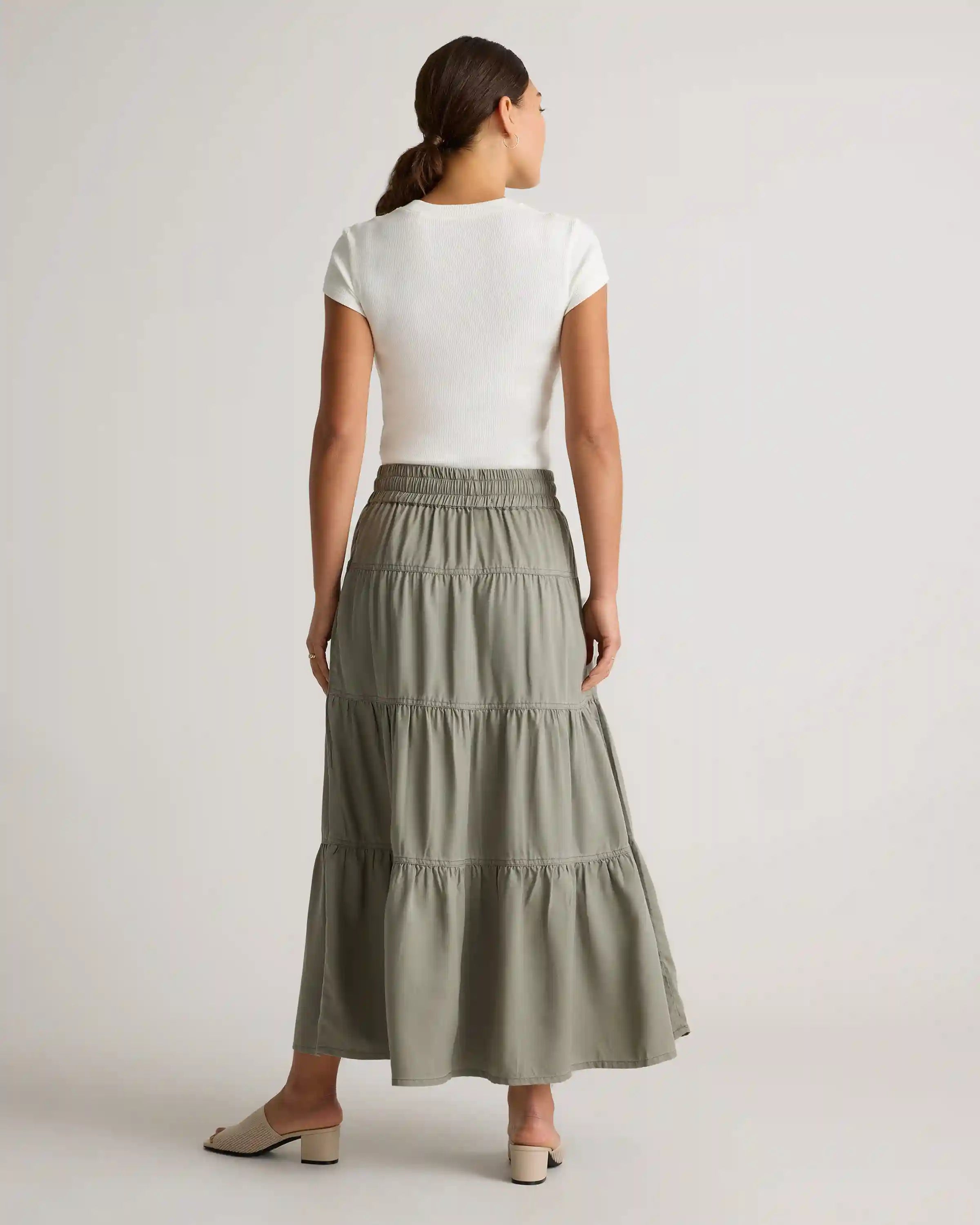Vintage Wash Tencel Tiered Maxi Skirt