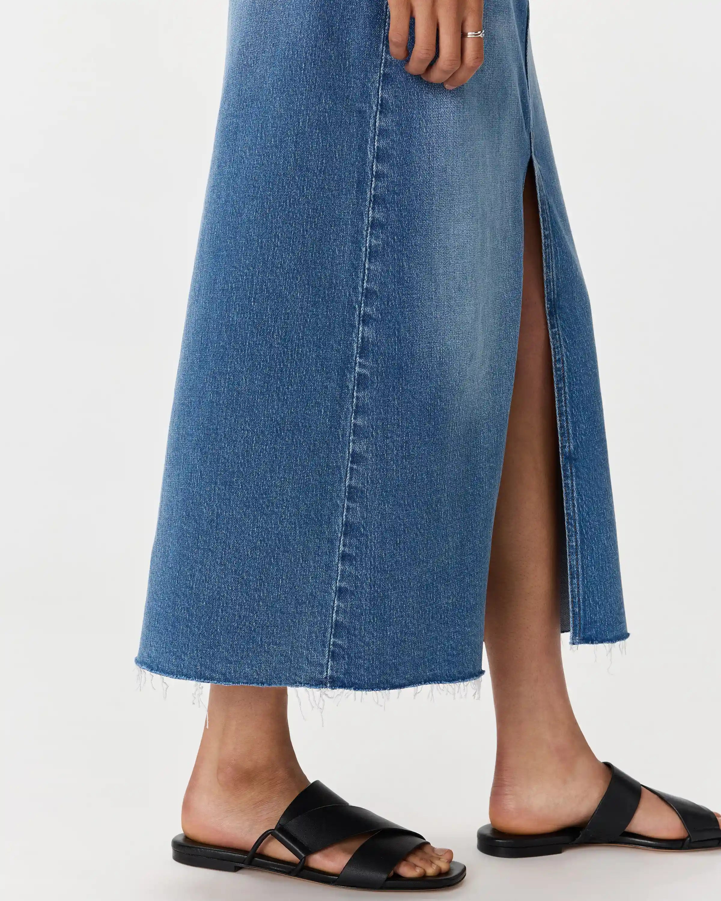 Stretch Denim 5-Pocket Midi Skirt