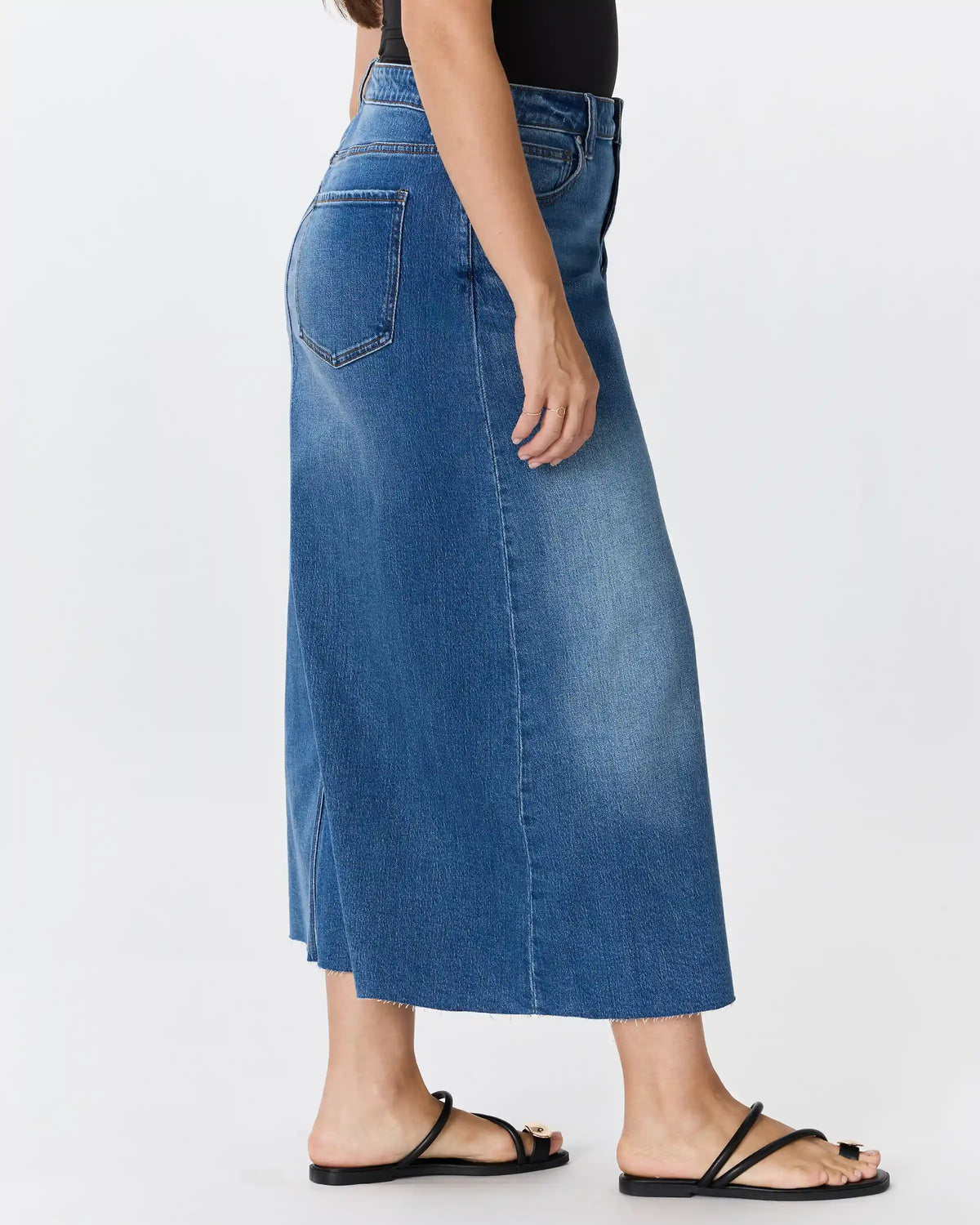 Stretch Denim 5-Pocket Midi Skirt